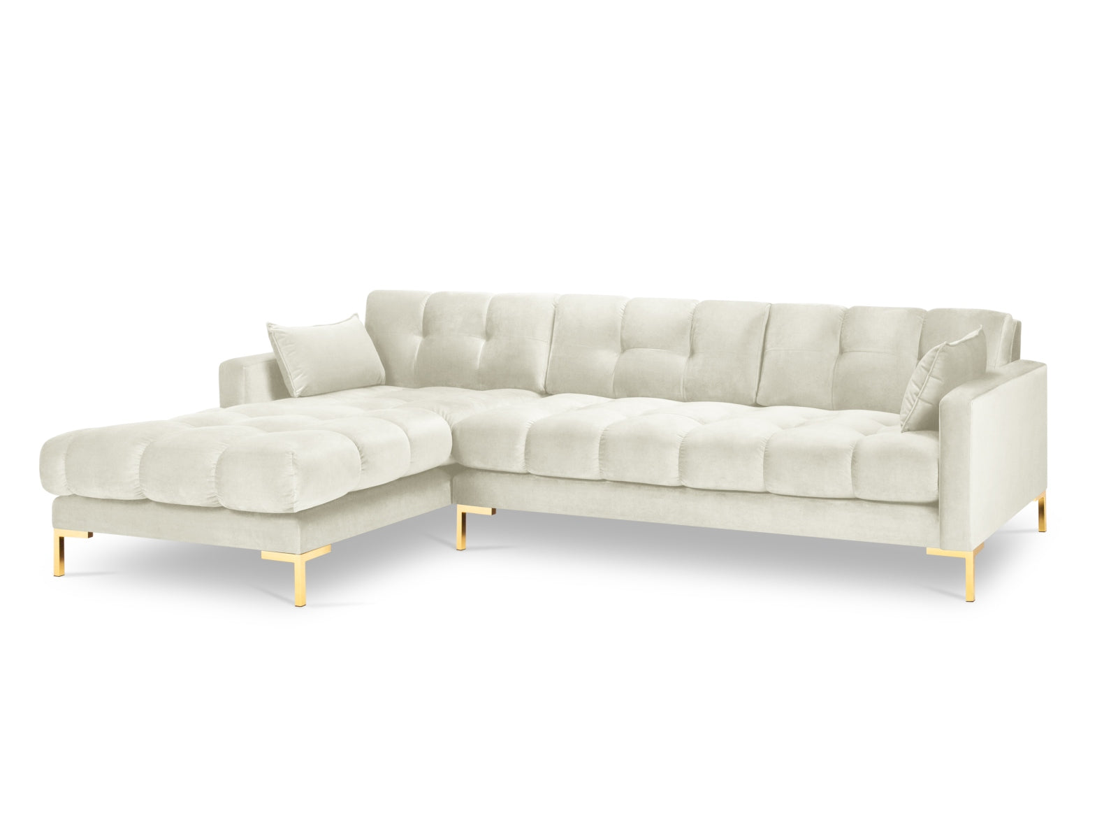 Mamaia Velour Ecksofa links 5 Sitzer in Light Beige/Gold präsentiert im Onlineshop von KAQTU Design AG. Ecksofa links ist von Micadoni