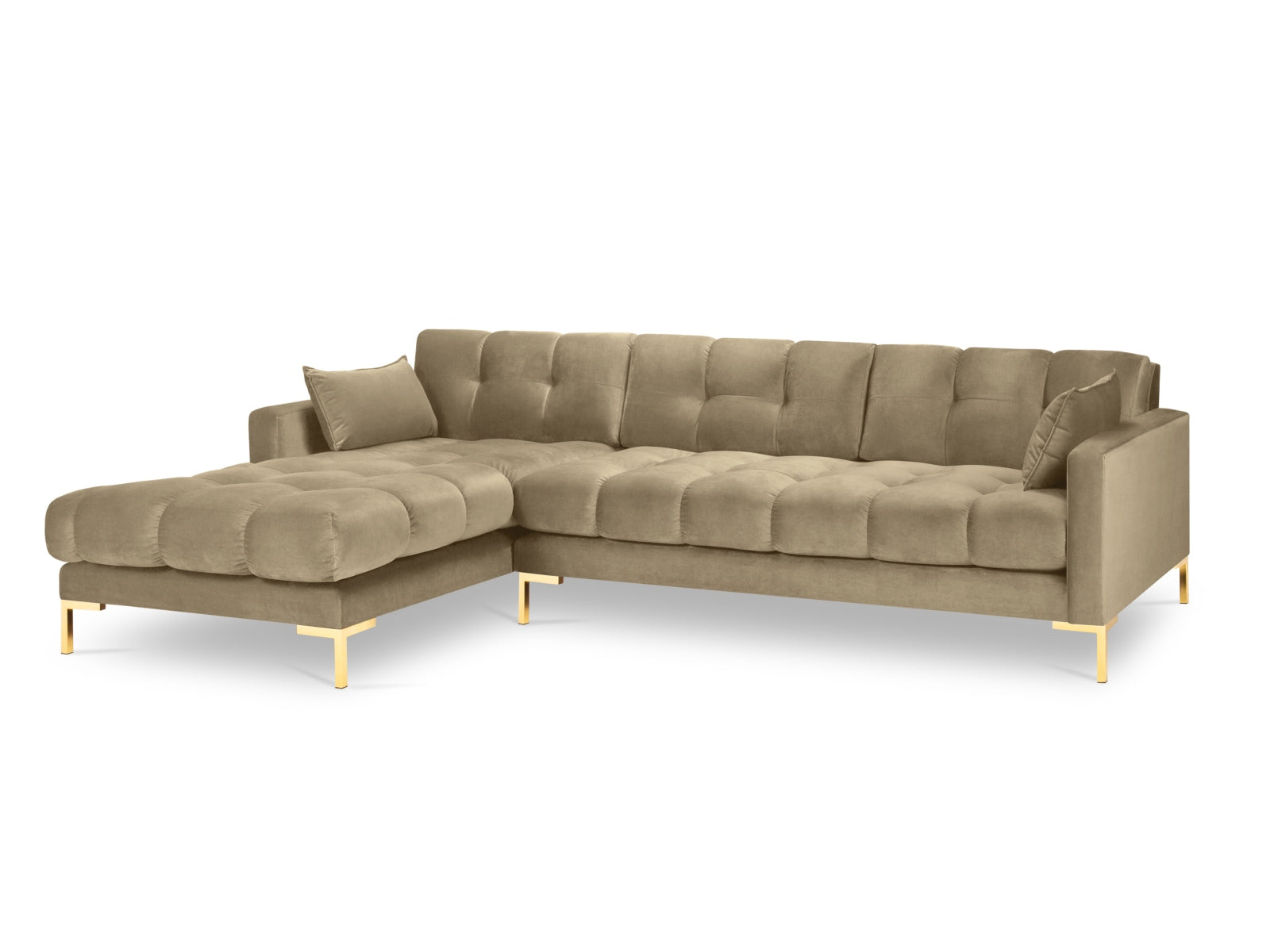 Mamaia Velour Ecksofa links 5 Sitzer in Beige/Gold präsentiert im Onlineshop von KAQTU Design AG. Ecksofa links ist von Micadoni