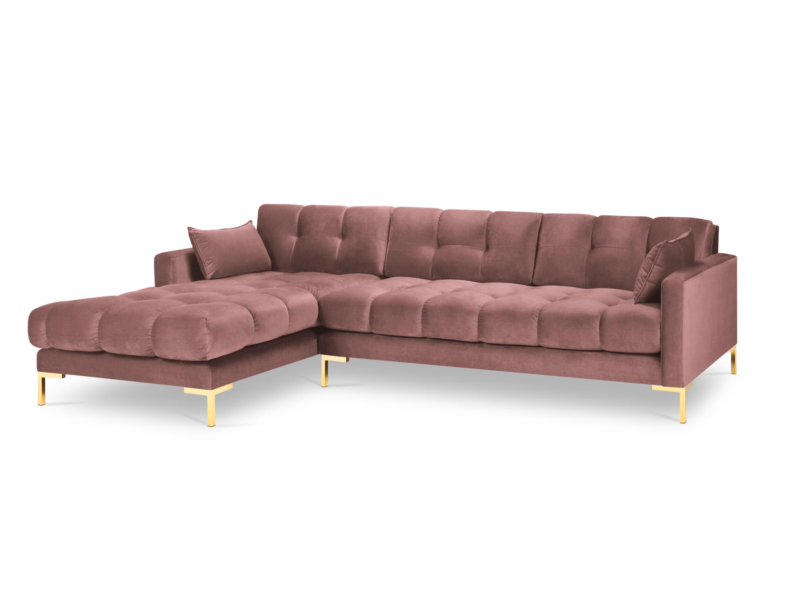 Mamaia Velour Ecksofa links 5 Sitzer in Pink/Gold präsentiert im Onlineshop von KAQTU Design AG. Ecksofa links ist von Micadoni