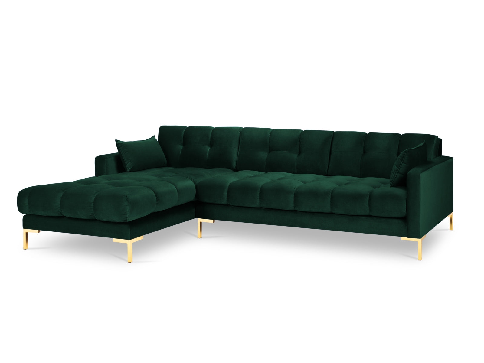 Mamaia Velour Ecksofa links 5 Sitzer in Bottle Green/Gold präsentiert im Onlineshop von KAQTU Design AG. Ecksofa links ist von Micadoni