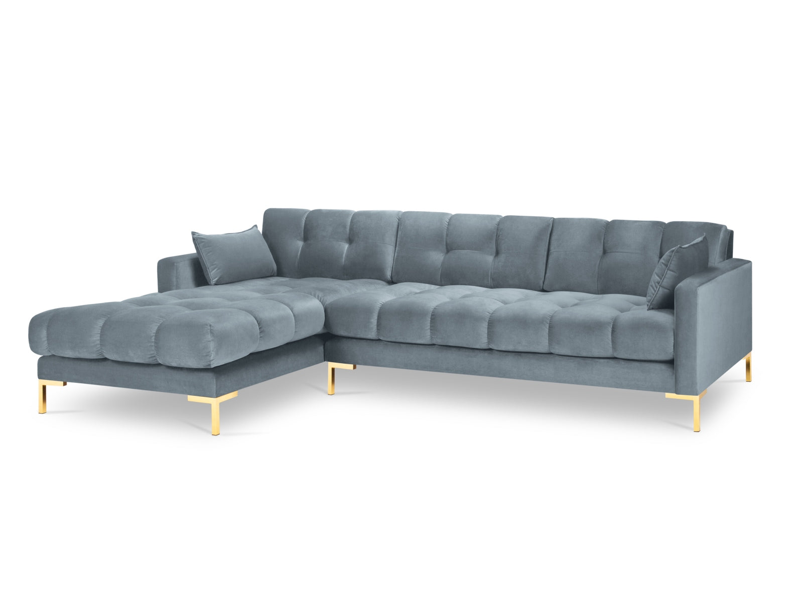 Mamaia Velour Ecksofa links 5 Sitzer in Light Blue/Gold präsentiert im Onlineshop von KAQTU Design AG. Ecksofa links ist von Micadoni