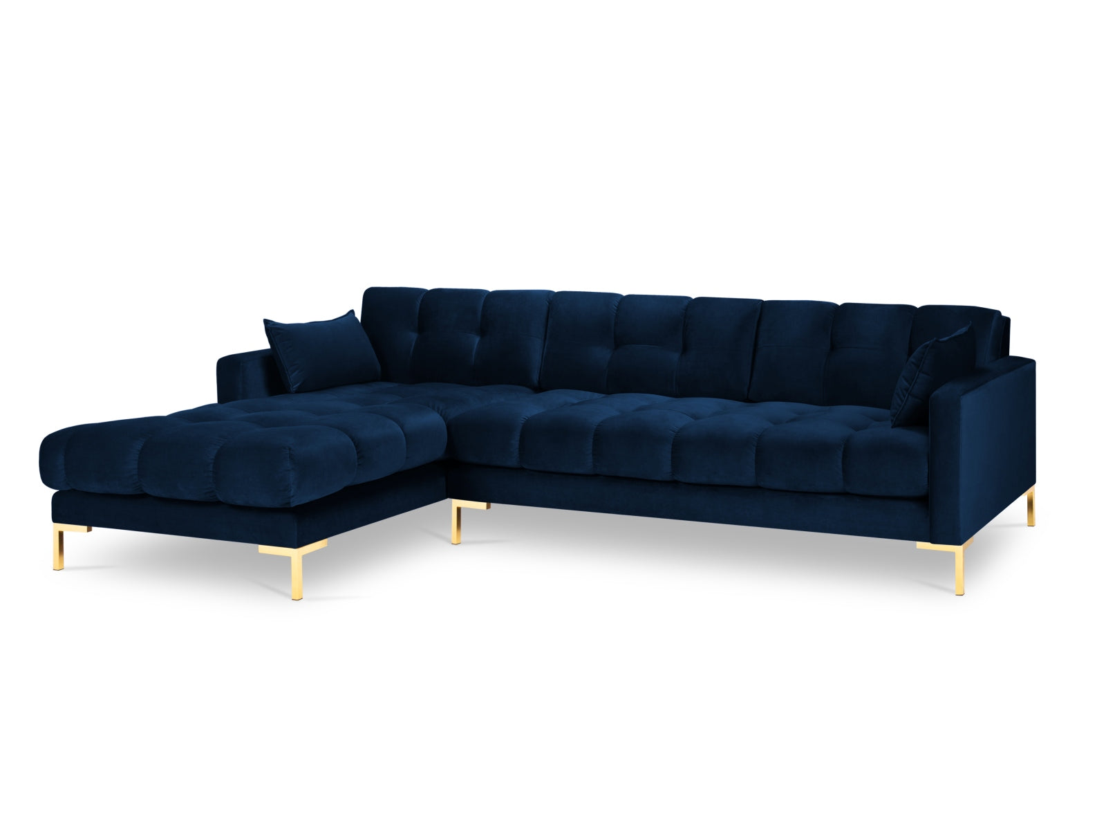Mamaia Velour Ecksofa links 5 Sitzer in Royal Blue/Gold präsentiert im Onlineshop von KAQTU Design AG. Ecksofa links ist von Micadoni