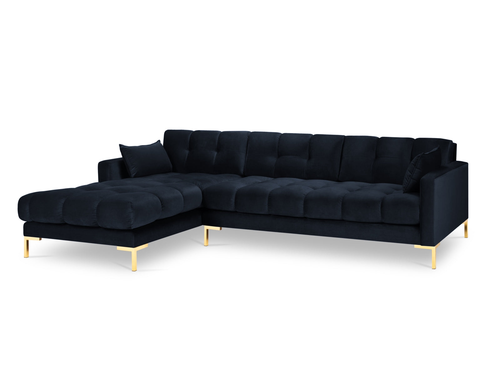 Mamaia Velour Ecksofa links 5 Sitzer in Dark Blue/Gold präsentiert im Onlineshop von KAQTU Design AG. Ecksofa links ist von Micadoni