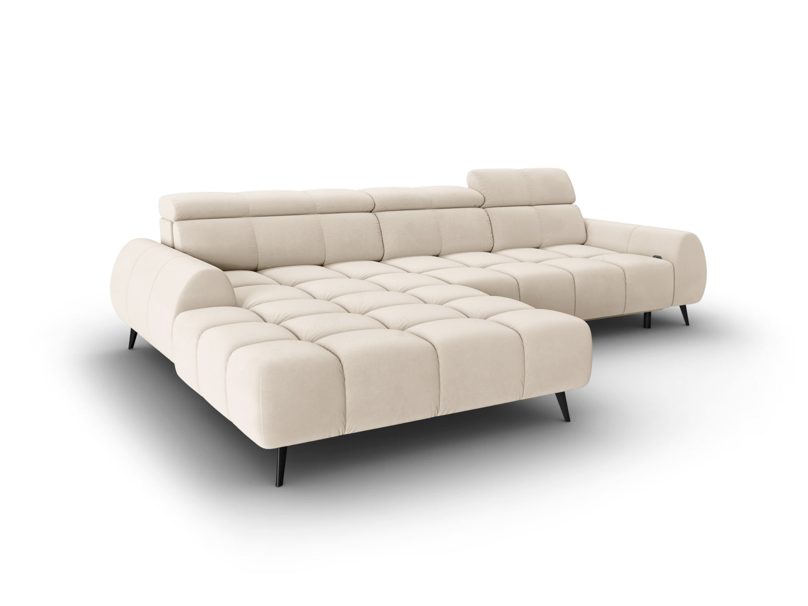 Erleben Sie das Alyse Velour Electric Ecksofa links von Micadoni – ein elegantes 5-Sitzer Sofa, das modernen Komfort und stilvolles Design vereint.