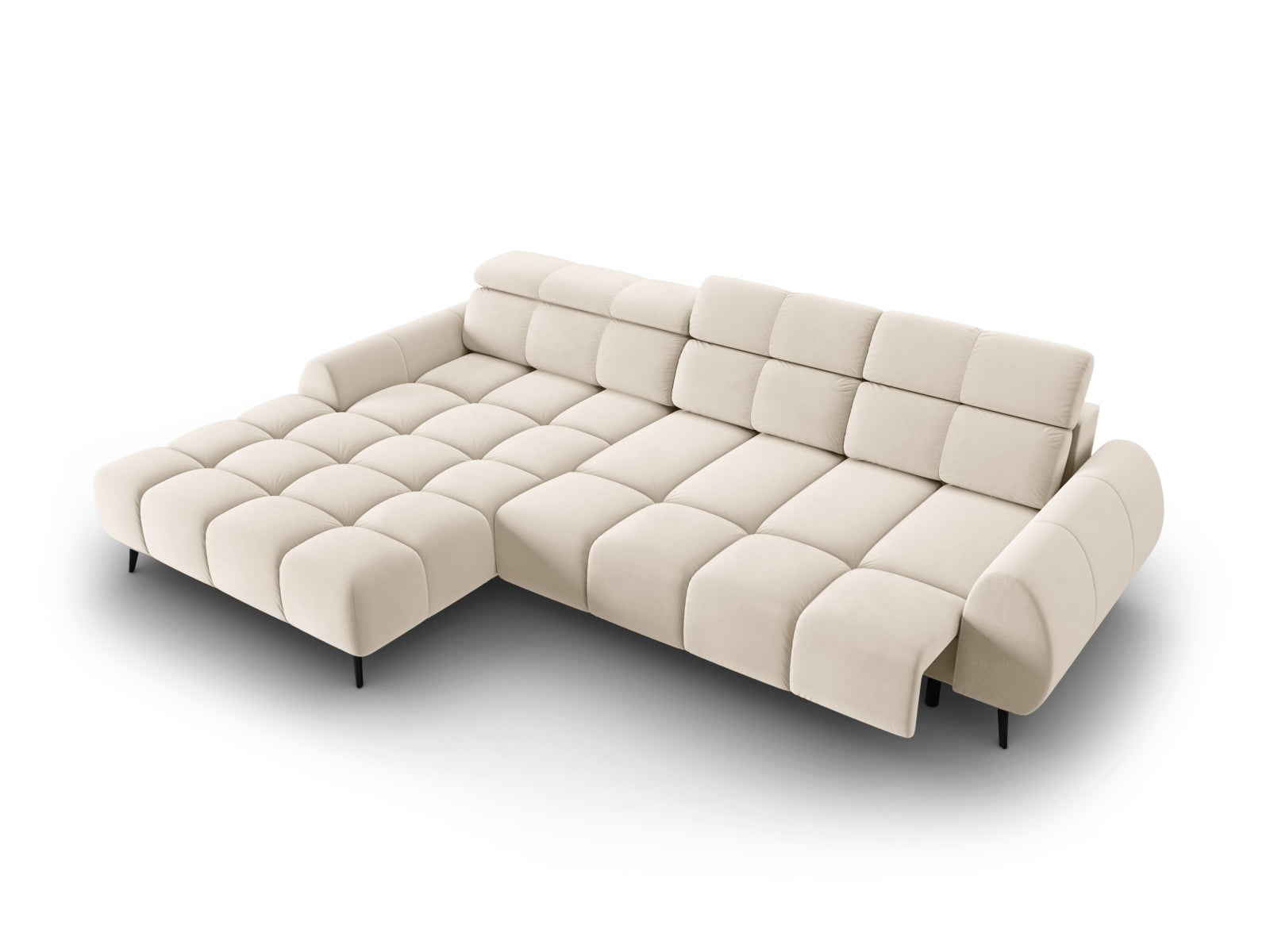 Erleben Sie das Alyse Velour Electric Ecksofa links von Micadoni – ein elegantes 5-Sitzer Sofa, das modernen Stil und höchsten Komfort vereint.