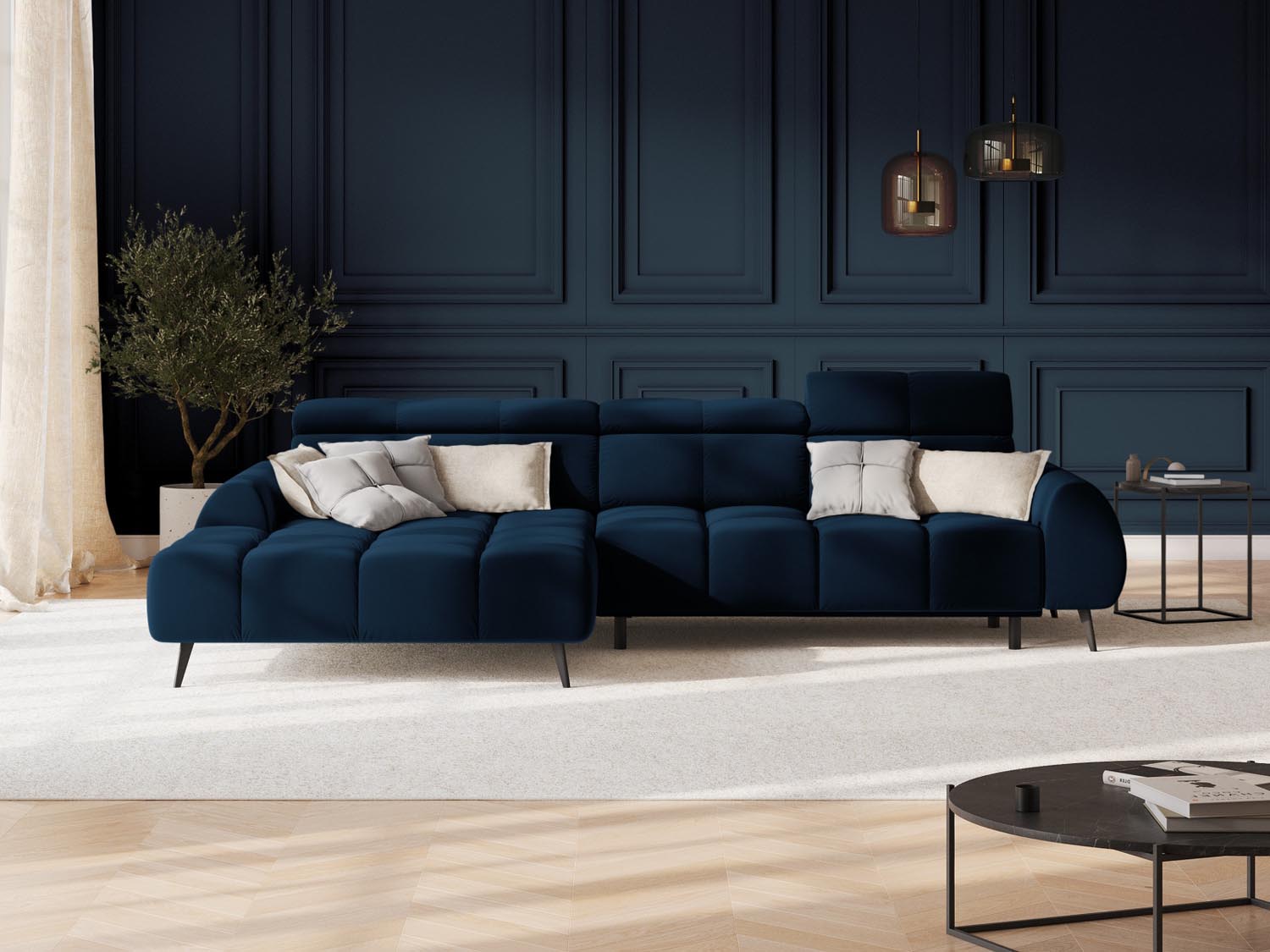 Erleben Sie das Alyse Velour Electric Ecksofa links von Micadoni – ein elegantes 5-Sitzer Sofa, das modernen Stil und höchsten Komfort vereint.