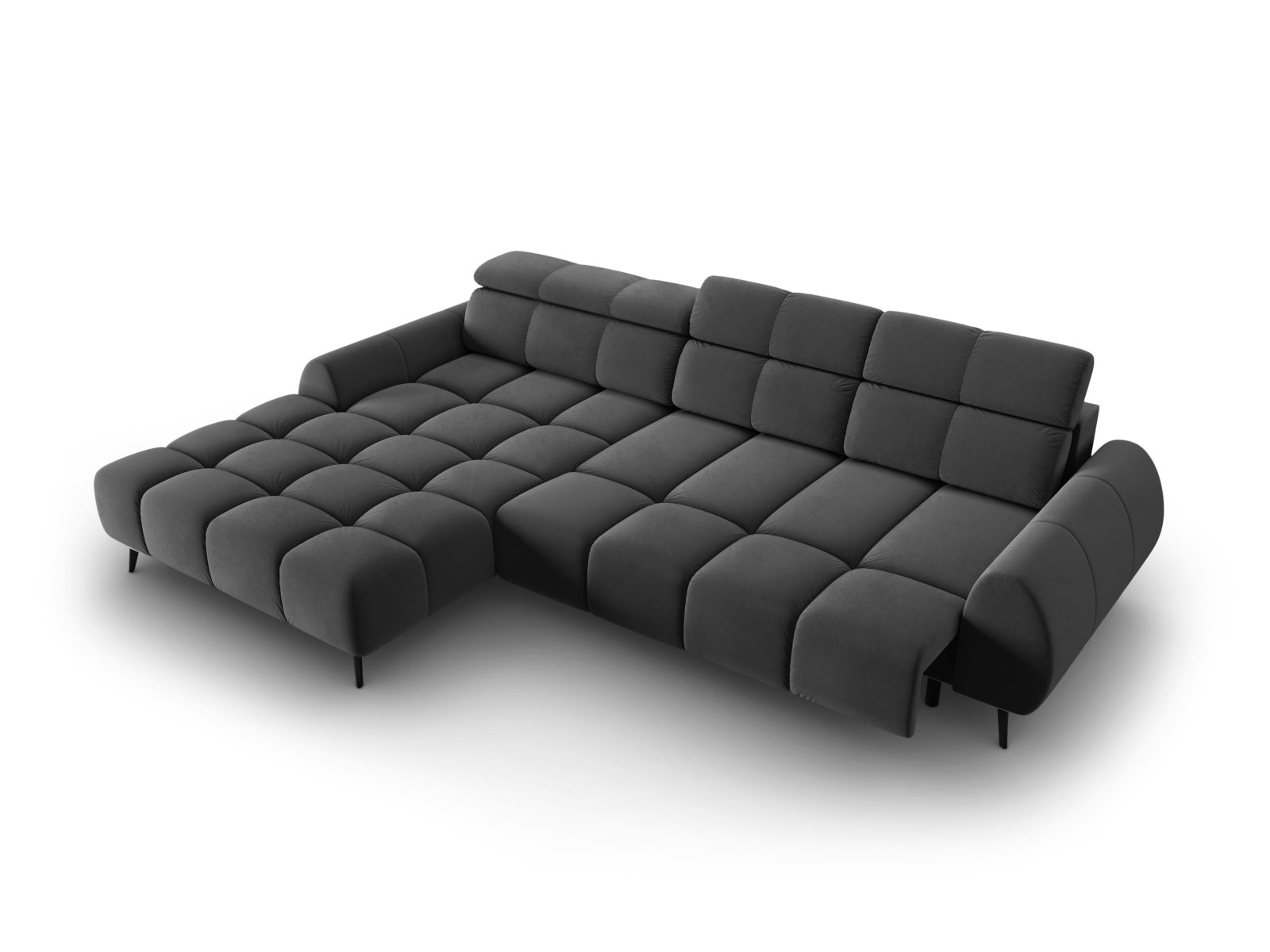 Erleben Sie das Alyse Velour Electric Ecksofa links von Micadoni – ein elegantes 5-Sitzer Sofa, das modernen Stil und höchsten Komfort vereint.
