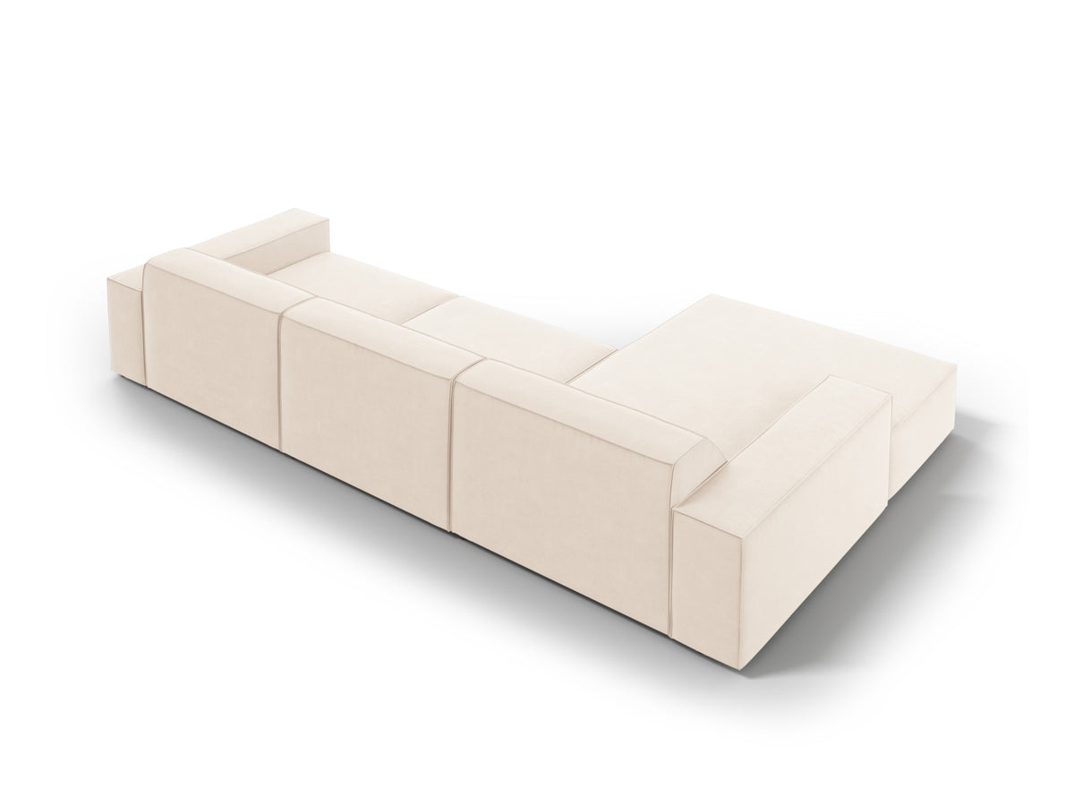 Jodie Velour modulares Ecksofa links 4 Sitzer in Light Beige-Bluvel präsentiert im Onlineshop von KAQTU Design AG. L-Sofa links ist von Micadoni