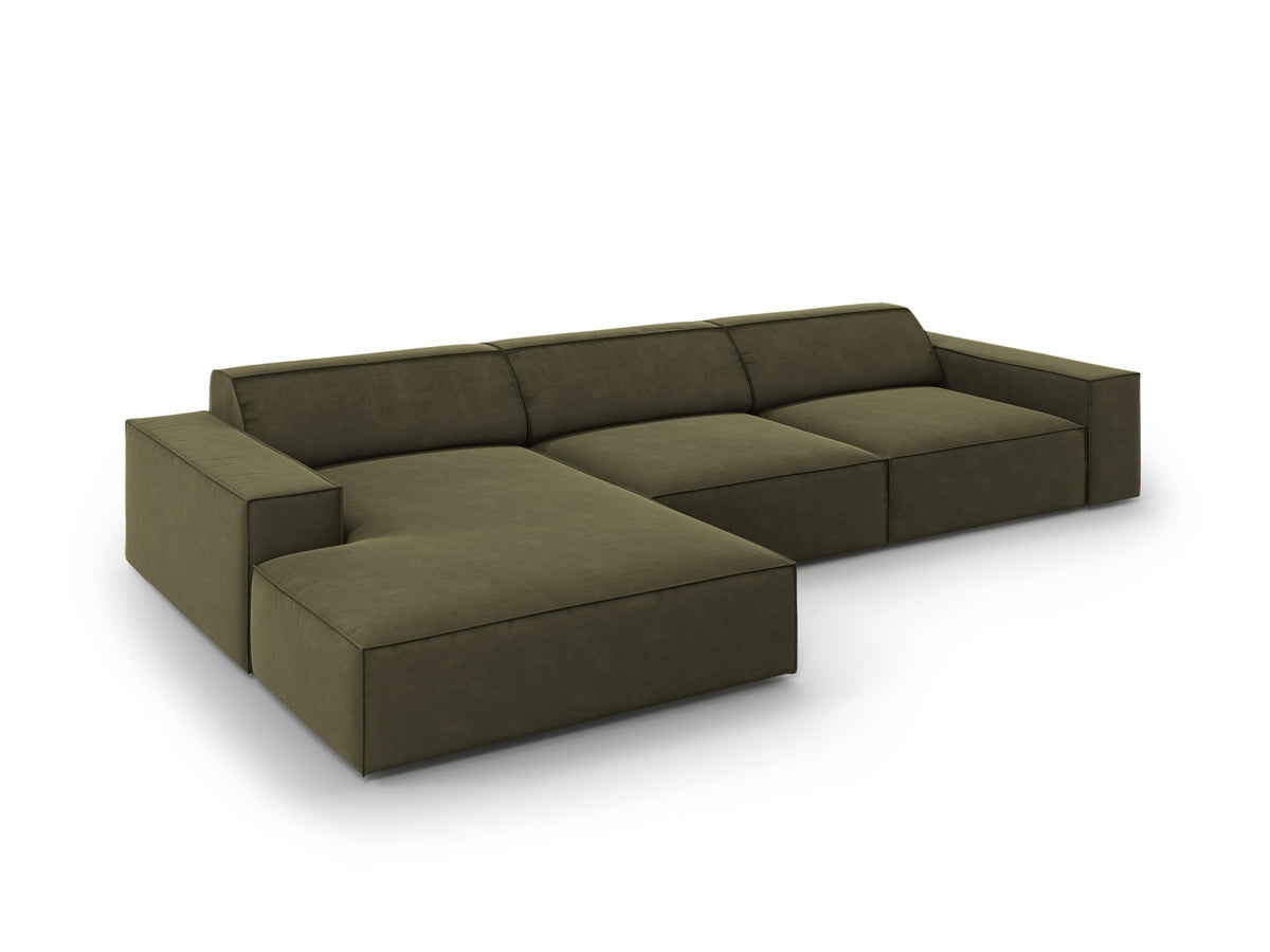 Jodie Velour modulares Ecksofa links 4 Sitzer in Green-Bluvel präsentiert im Onlineshop von KAQTU Design AG. L-Sofa links ist von Micadoni