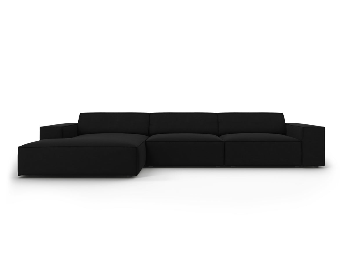 Jodie Velour modulares Ecksofa links 4 Sitzer in Black-Bluvel präsentiert im Onlineshop von KAQTU Design AG. L-Sofa links ist von Micadoni