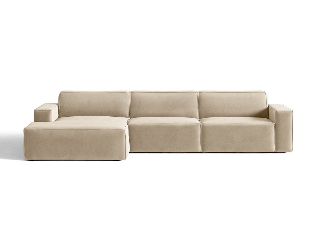 Jodie Velour modulares Ecksofa links 4 Sitzer in Dark Beige-Bluvel präsentiert im Onlineshop von KAQTU Design AG. L-Sofa links ist von Micadoni