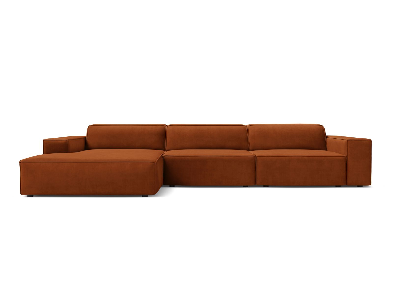 Jodie Velour modulares Ecksofa links 4 Sitzer in Terracotta-Bluvel präsentiert im Onlineshop von KAQTU Design AG. Ecksofa links ist von Micadoni
