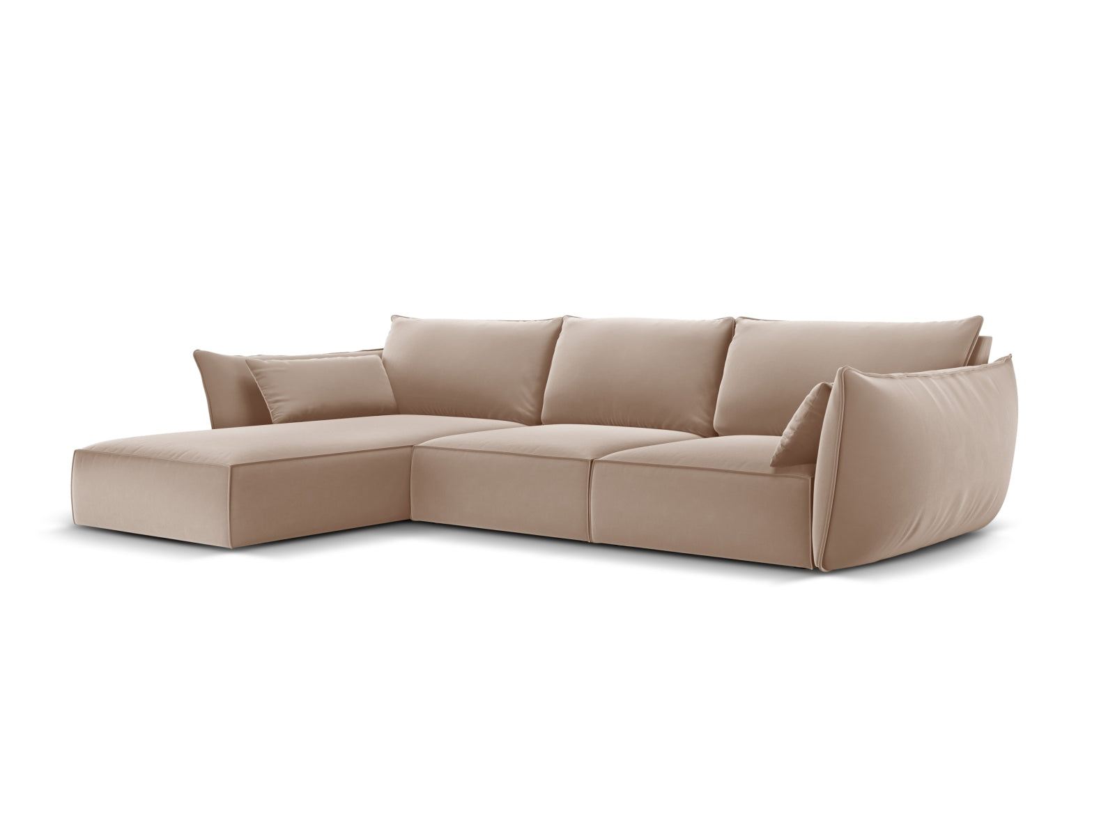 Beige Velour Ecksofa von Micadoni, linksseitig, 4-Sitzer, stilvolles Design für modernen Wohnraum, bequem und elegant.