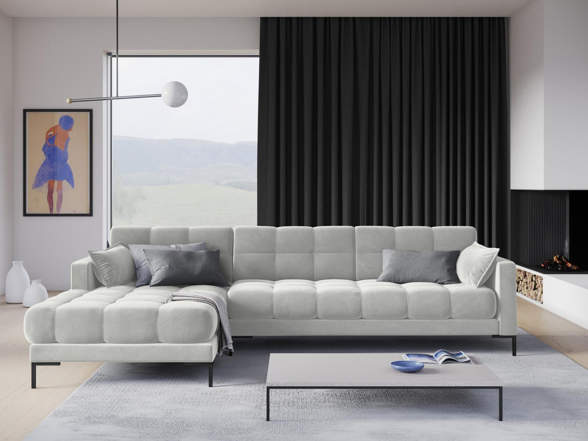 Mamaia Velour Ecksofa links 5 Sitzer in Silver/Schwarz-Bluvel präsentiert im Onlineshop von KAQTU Design AG. L-Sofa links ist von Micadoni