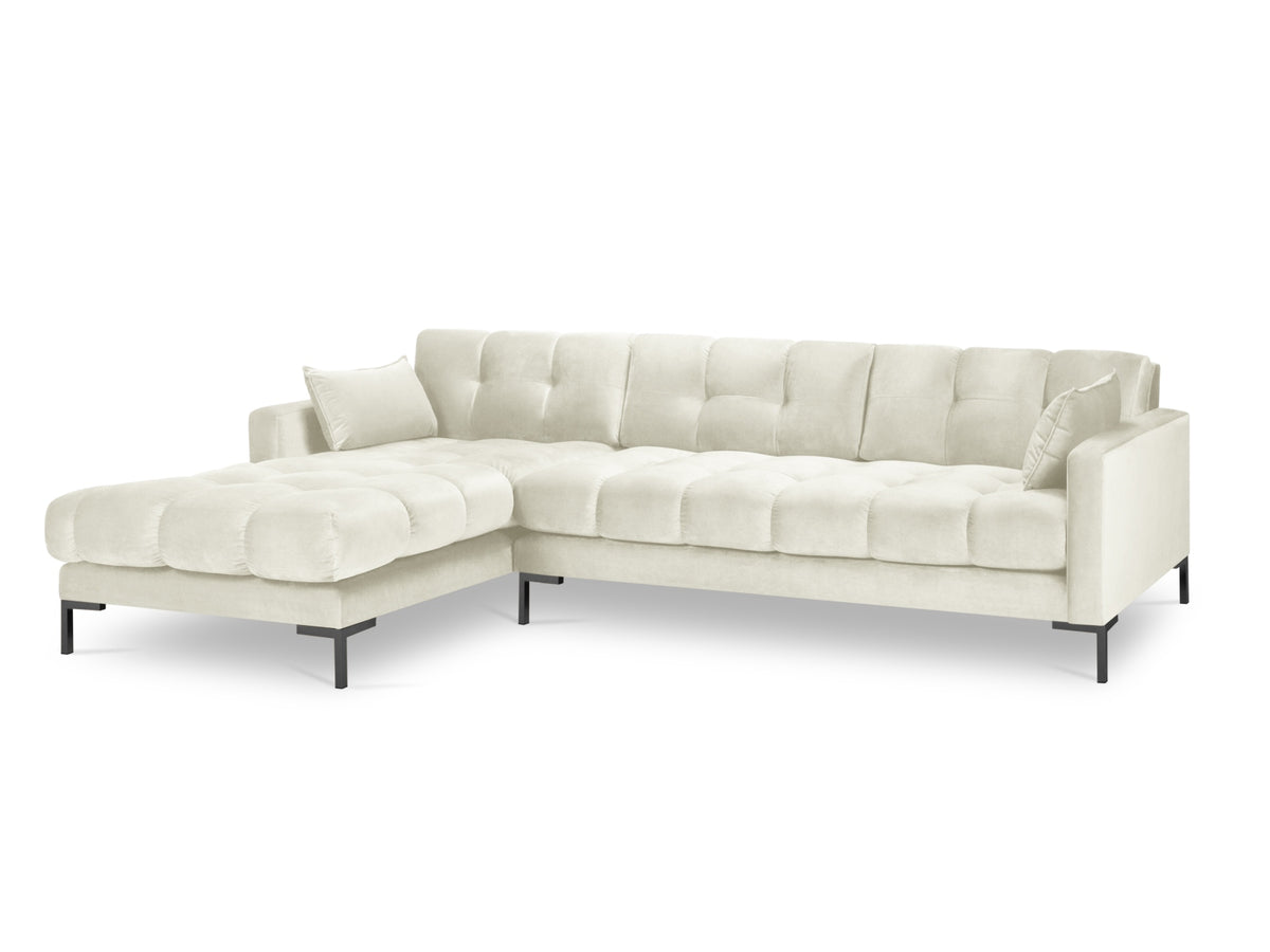 Mamaia Velour Ecksofa links 5 Sitzer in Light Beige/Schwarz-Bluvel präsentiert im Onlineshop von KAQTU Design AG. L-Sofa links ist von Micadoni