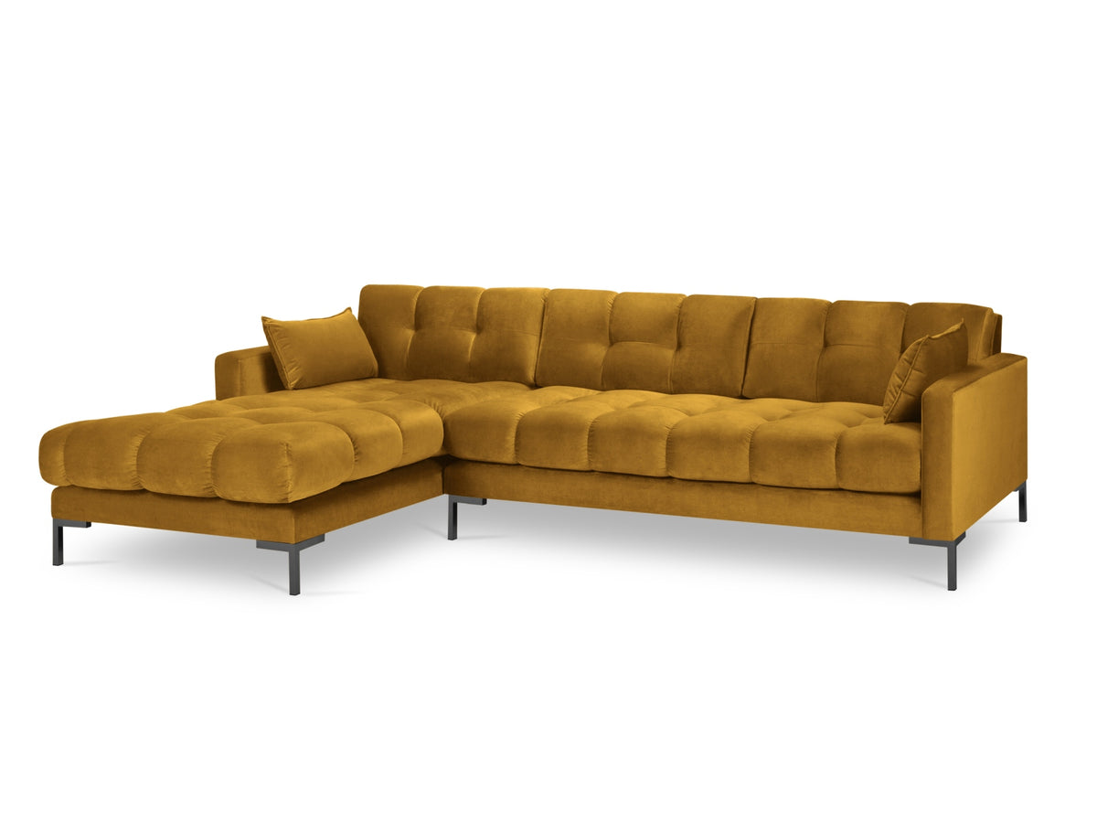 Mamaia Velour Ecksofa links 5 Sitzer in Yellow/Schwarz-Bluvel präsentiert im Onlineshop von KAQTU Design AG. L-Sofa links ist von Micadoni