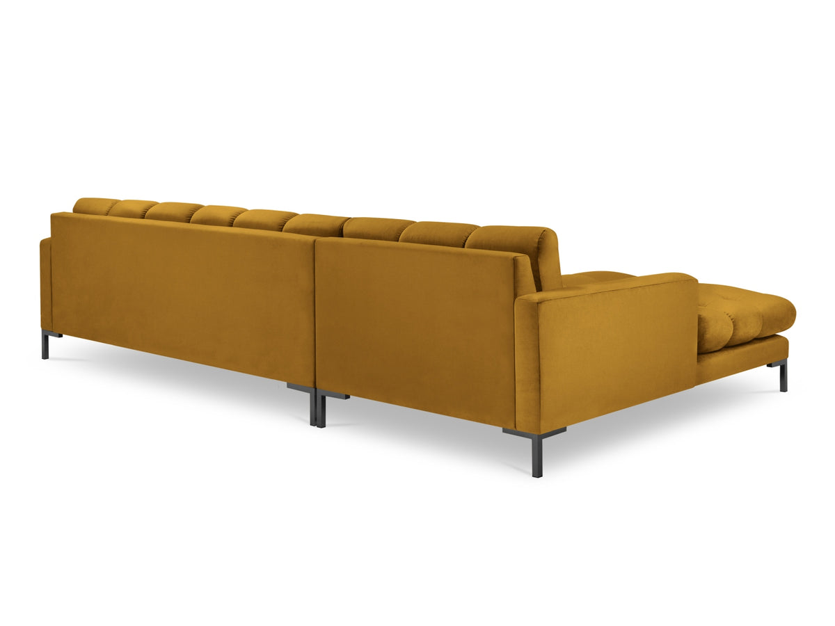 Mamaia Velour Ecksofa links 5 Sitzer in Yellow/Schwarz-Bluvel präsentiert im Onlineshop von KAQTU Design AG. L-Sofa links ist von Micadoni