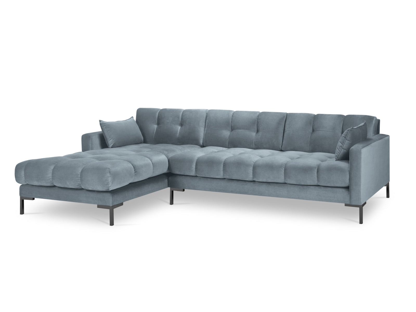Mamaia Velour Ecksofa links 5 Sitzer in Light Blue/Schwarz präsentiert im Onlineshop von KAQTU Design AG. Ecksofa links ist von Micadoni