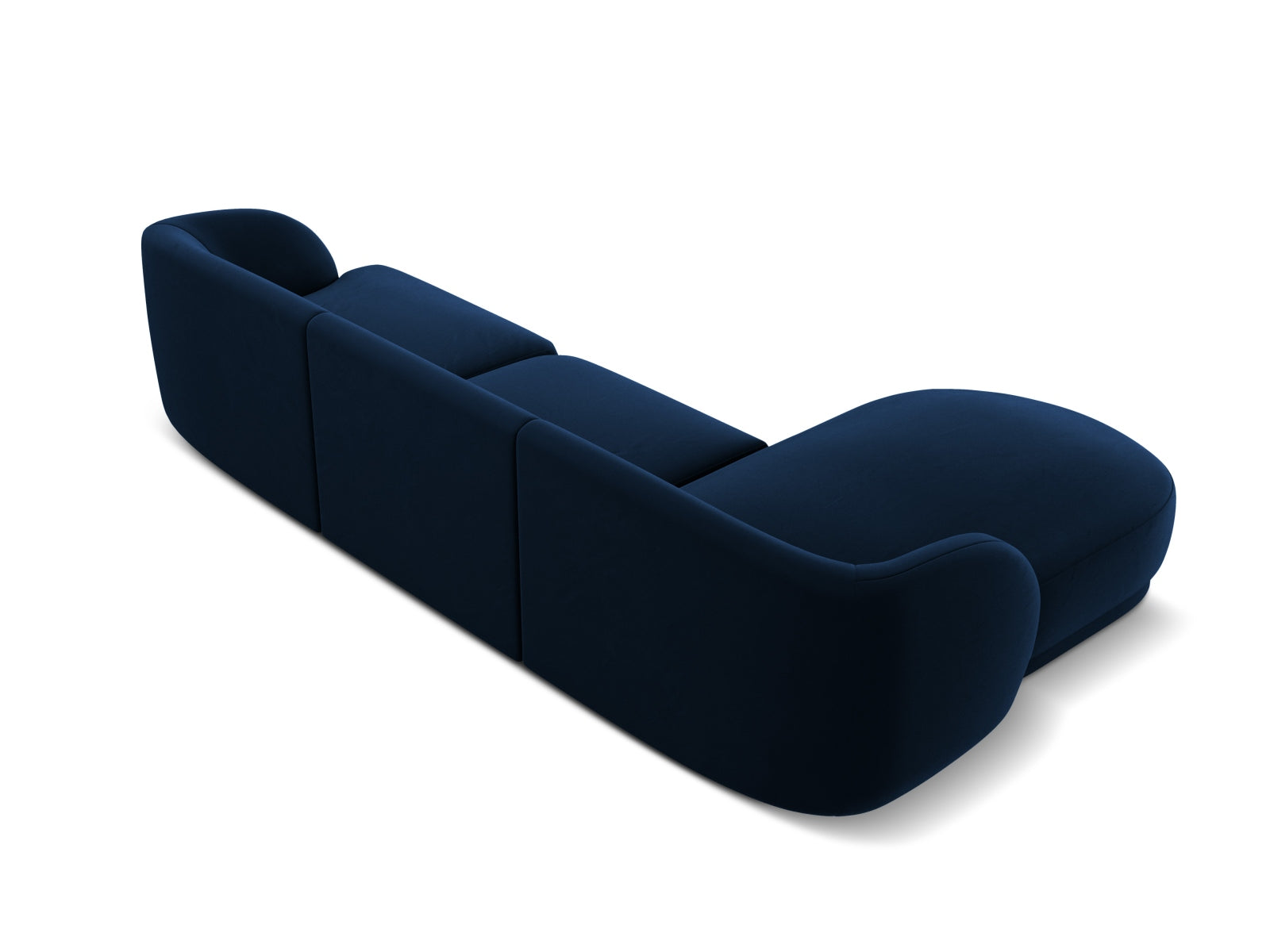 Elegantes Miley Velour Ecksofa links in royalblau, 4-Sitzer, ideal für stilvolle Wohnräume und gemütliche Abende von Micadoni.