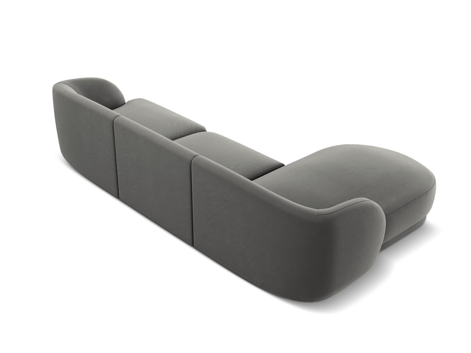 Elegantes Miley Velour Ecksofa links in sanftem Grau-Blau, ideal für entspannte Stunden und stilvolle Einrichtungsideen.