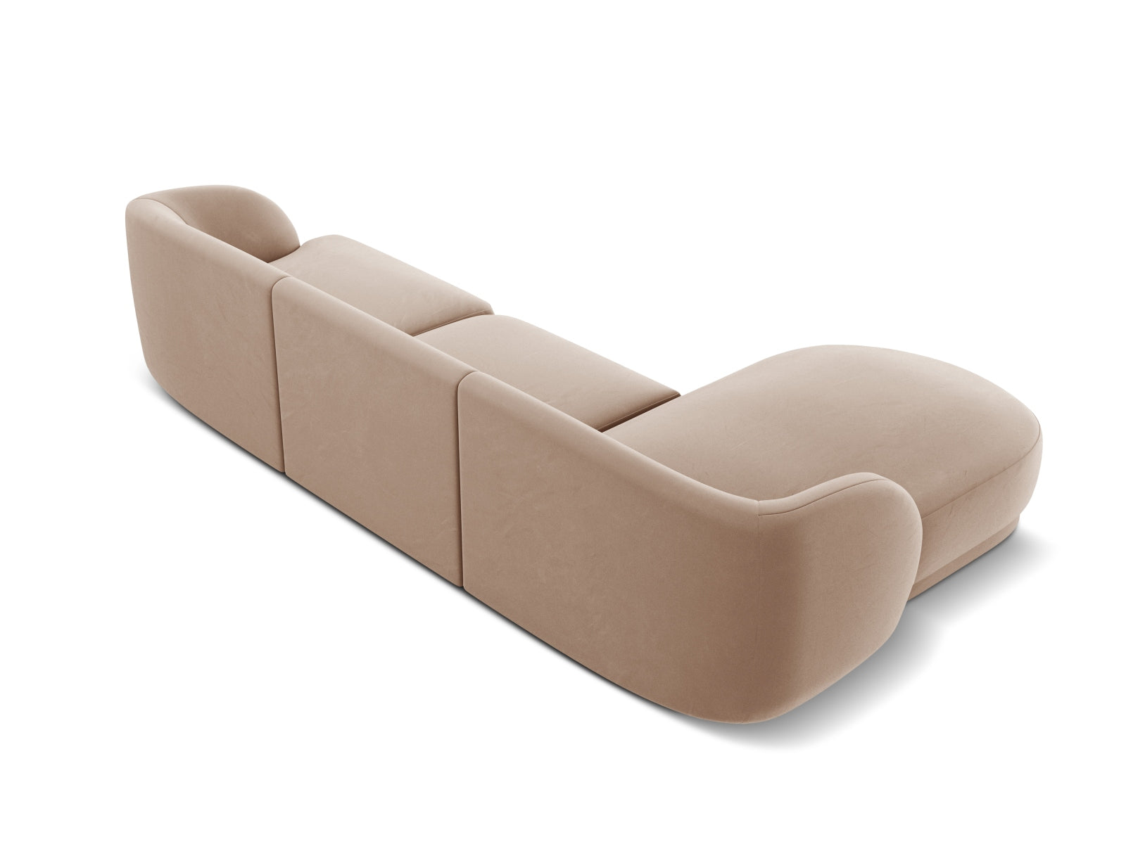 Elegantes Miley Velour Ecksofa links, 4-Sitzer in luxuriösem Cappuccino-Bluvel, ideal für moderne Wohnräume und entspannte Abende.