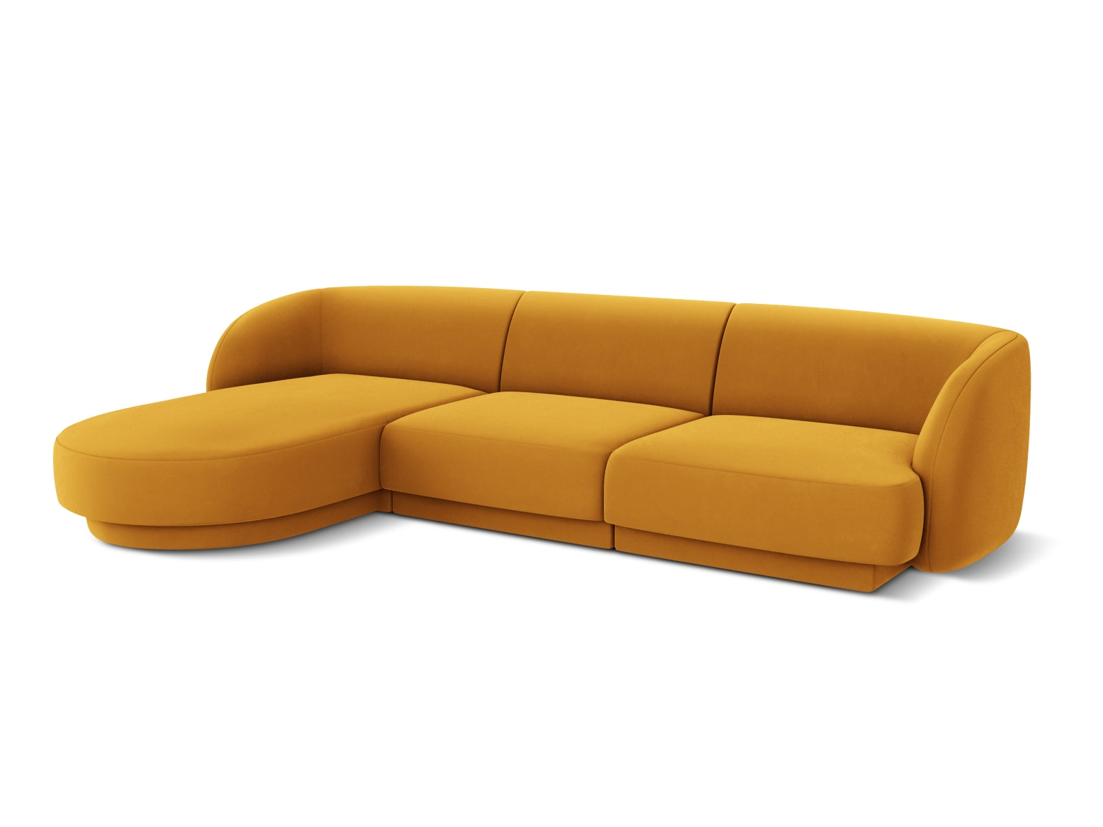 Stylisches Miley Velour Ecksofa in Gelb-Blau, linksseitig, perfekt für moderne Wohnzimmer. Geräumiges 4-Sitzer Modell von Micadoni.