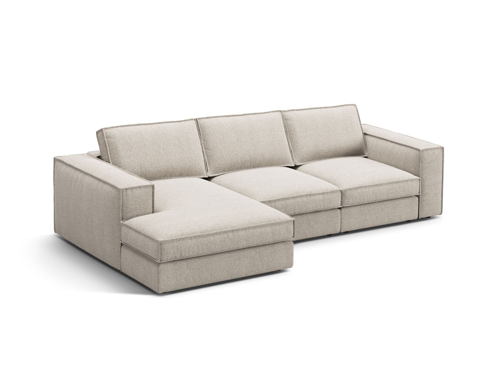 Elegantes 3-Sitzer Ecksofa Pola in Sand-Babel, ideal für moderne Wohnräume, bietet Komfort und Stil in einem modularen Design.