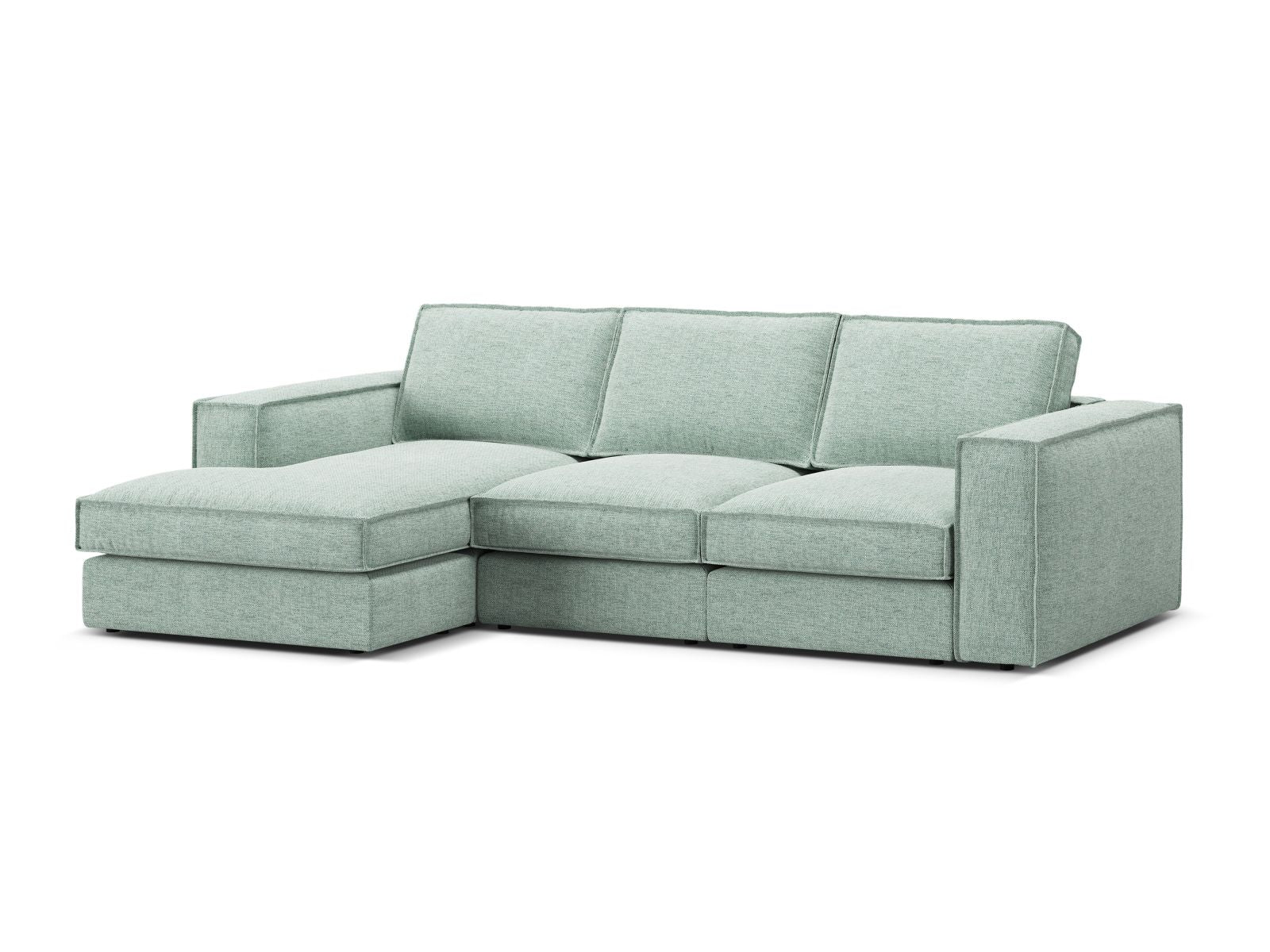 Modulares 3-Sitzer Ecksofa Pola in sanftem Mintgrün, ideal für moderne Wohnräume und gemütliche Entspannungsecken von Micadoni.