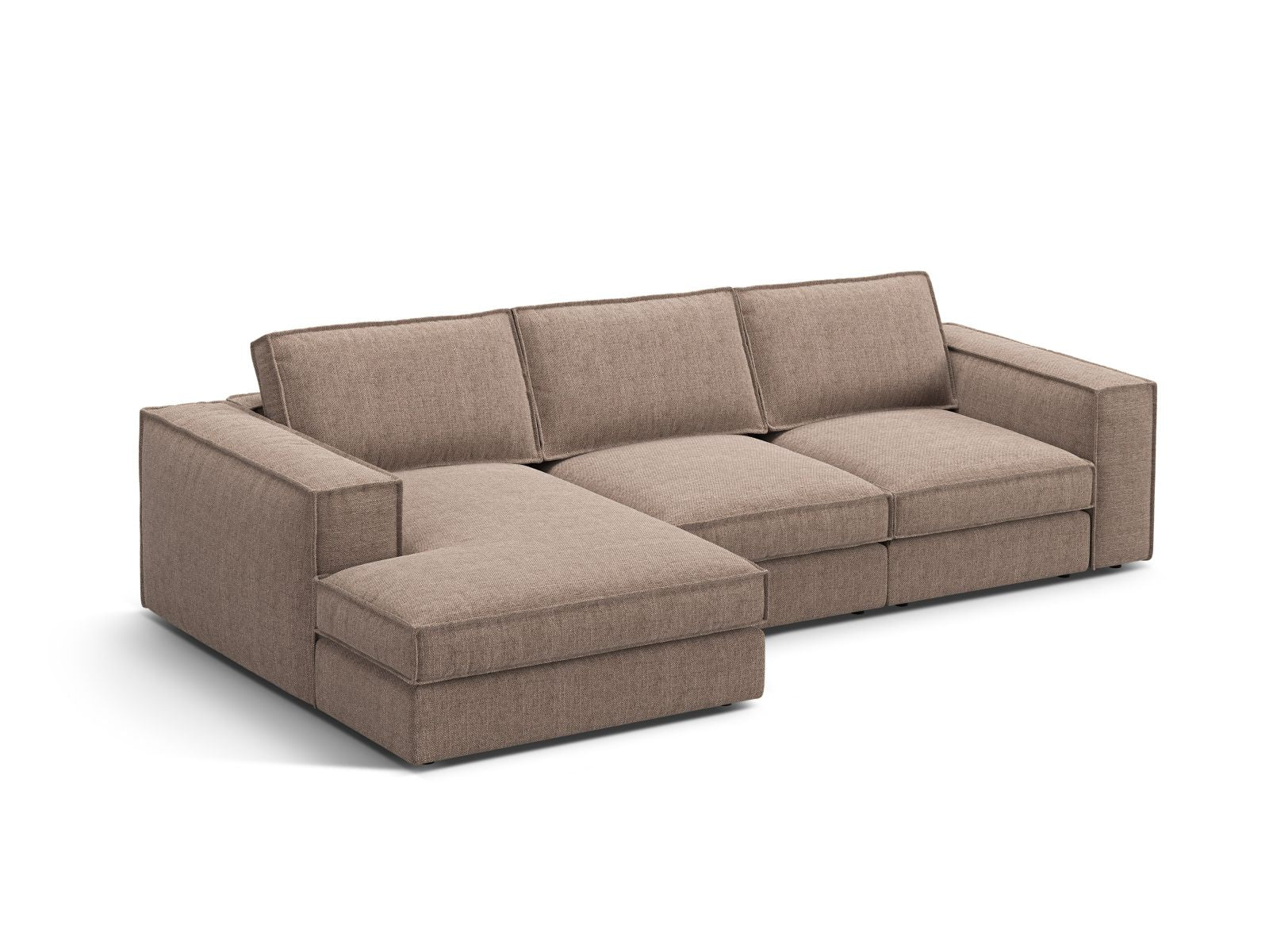 Modulares 3-Sitzer Ecksofa Pola in hellem Braun, stilvoll und bequem, ideal für moderne Wohnräume, erhältlich bei KAQTU Design AG.