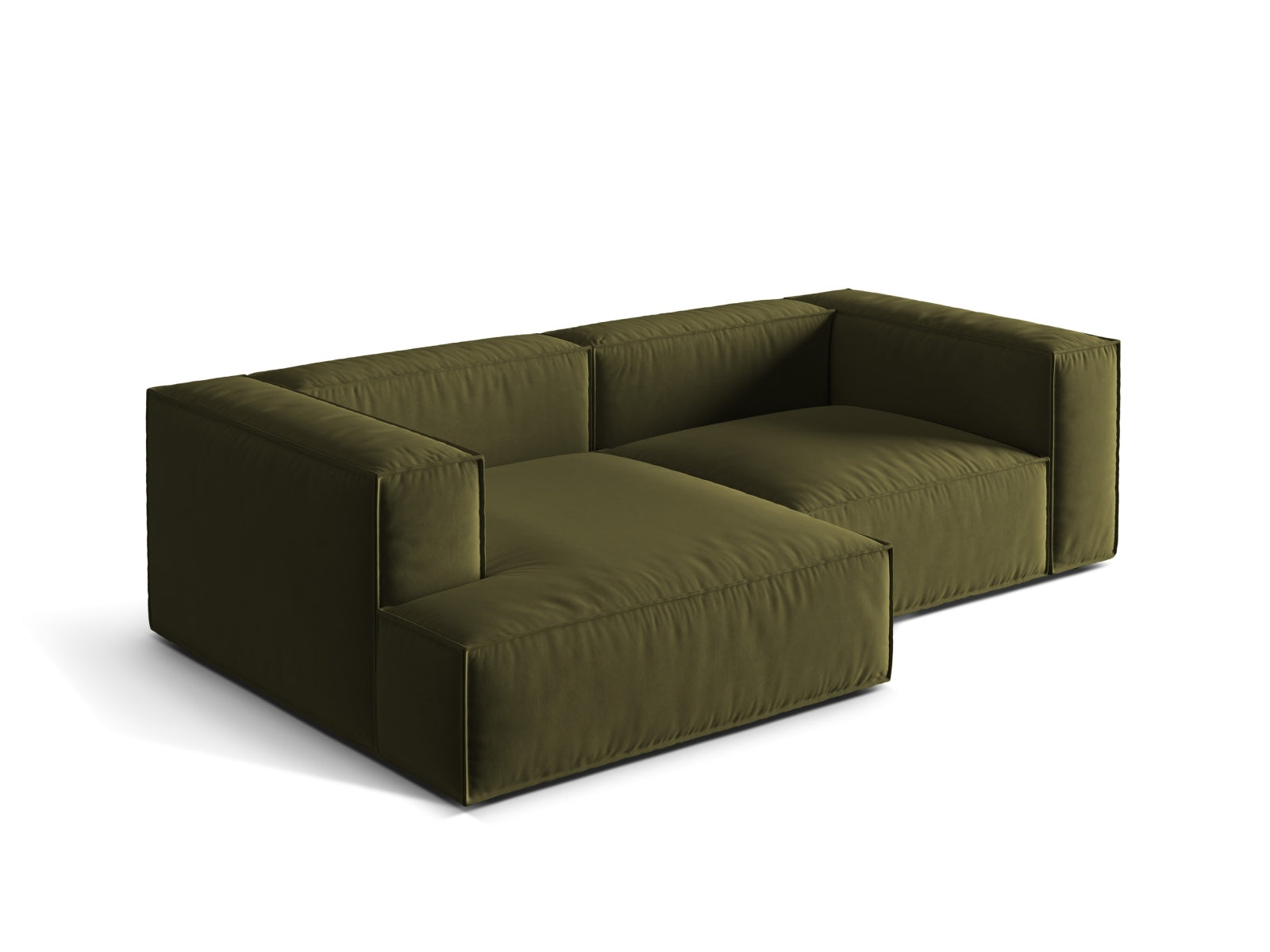 Modulares Nuria Velour Ecksofa in einem ansprechenden Moss Green Melange, linksseitig, 3-Sitzer, perfekt für moderne Wohnkonzepte.