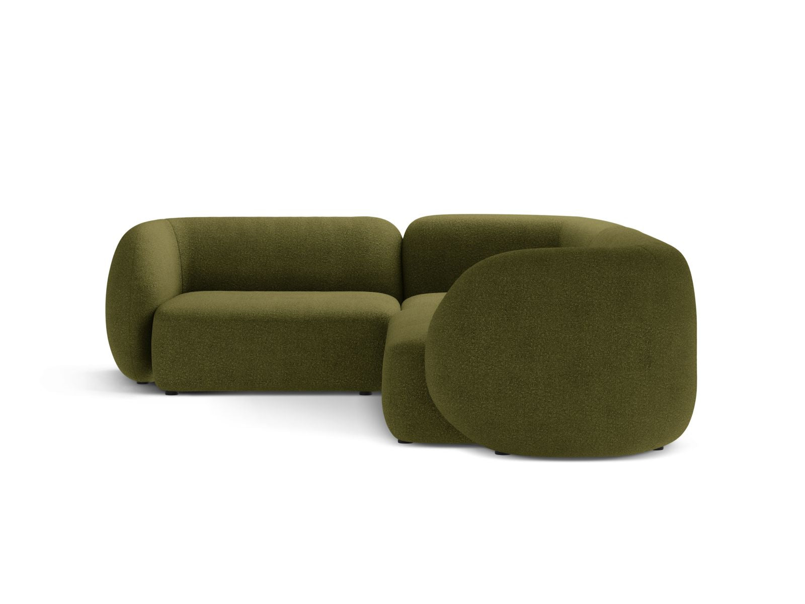 Elegantes 4-Sitzer Ecksofa links Kate in dunklem Olivgrün, ideal für stilvolle Wohnräume, präsentiert von Micadoni.
