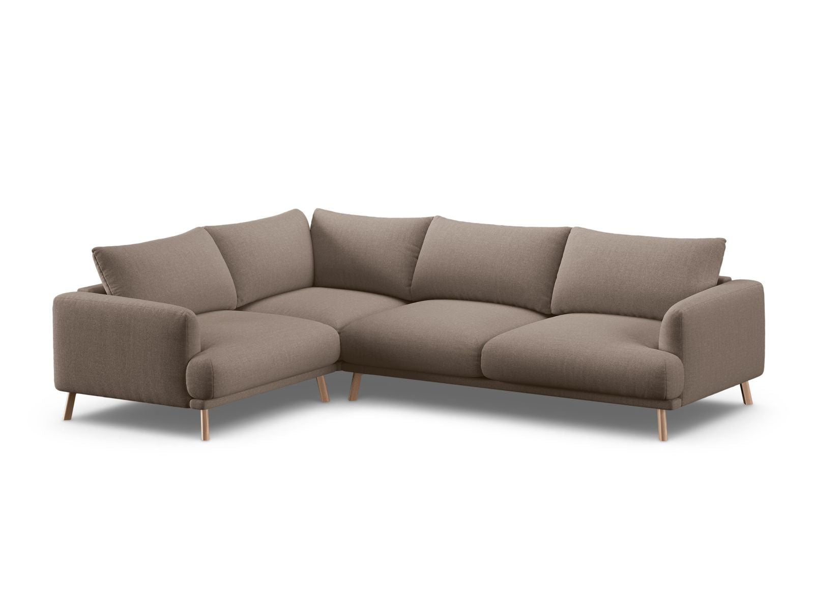 Elegantes 4-Sitzer Ecksofa links Naomi in stilvollem Cappuccino-Liberty, ideal für moderne Wohnräume und gemütliche Abende.