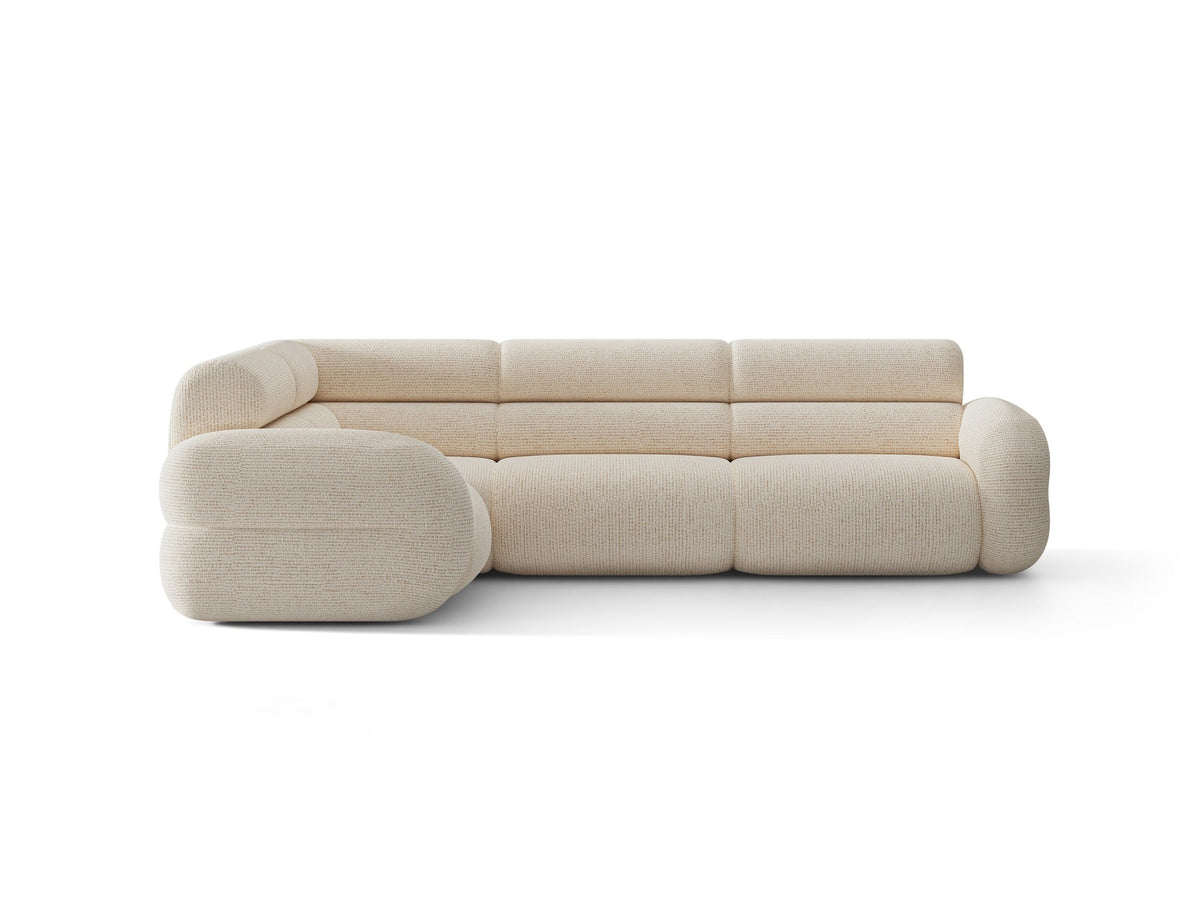 Micadoni Neo Linkes Ecksofa in Dunklem Olivgrün, L-Sofa links mit tiefer Sitzfläche, hoher Rückenlehne und schwarzen Kunststoffbeinen.