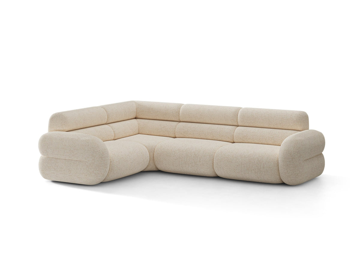 Micadoni Neo Linkes Ecksofa in Dunklem Olivgrün, L-Sofa links mit tiefer Sitzfläche, hoher Rückenlehne und schwarzen Kunststoffbeinen.