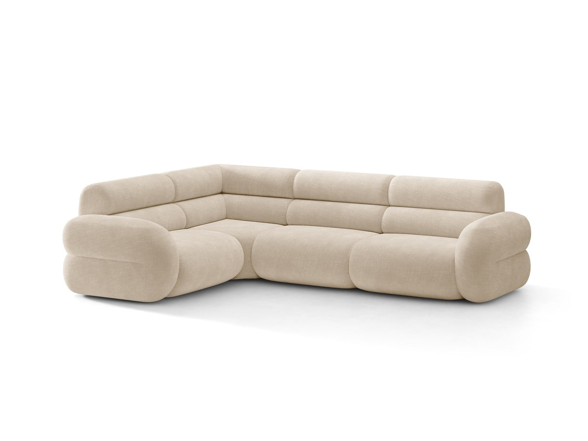 Micadoni Neo Linkes Ecksofa in Dunklem Olivgrün, L-Sofa links mit tiefer Sitzfläche, hoher Rückenlehne und schwarzen Kunststoffbeinen.