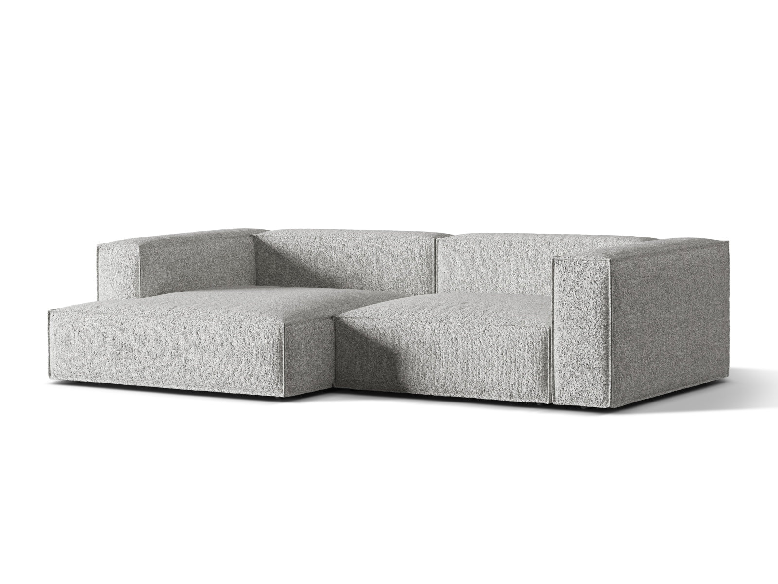 Elegantes Nuria Boucle Modular Ecksofa links, 4-Sitzer in stilvollem Silver-Monet, ideal für moderne Wohnräume.