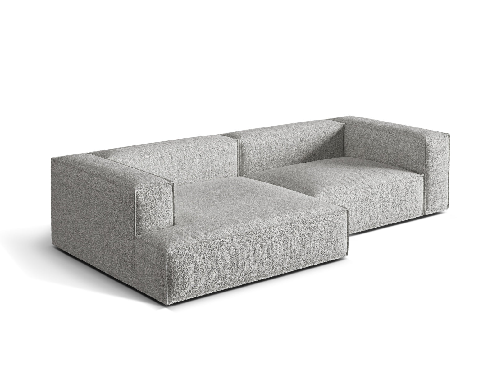 Modulares Nuria Boucle Ecksofa links, 4-Sitzer in edlem Silver-Monet, perfekt für zeitgemäße Inneneinrichtungen.