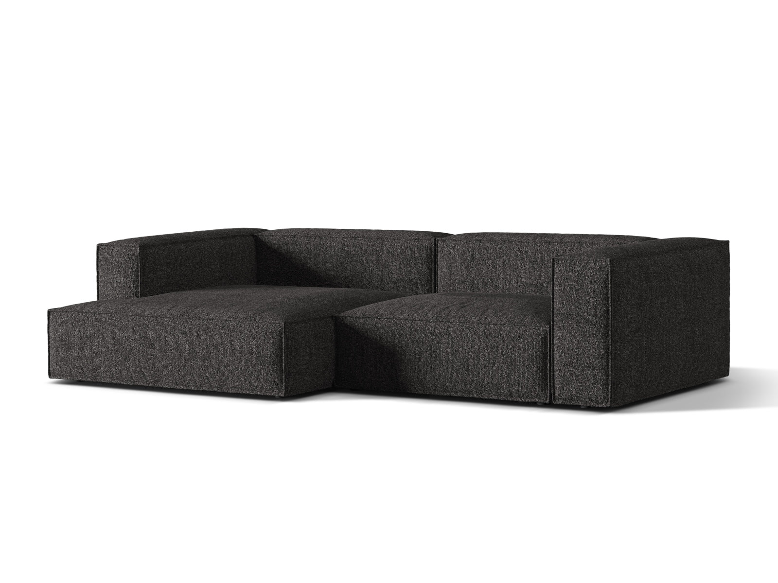 Elegantes Nuria Boucle Ecksofa links, 4-Sitzer in Anthrazit, ideal für stilvolle Wohnräume, erhältlich bei KAQTU Design AG.