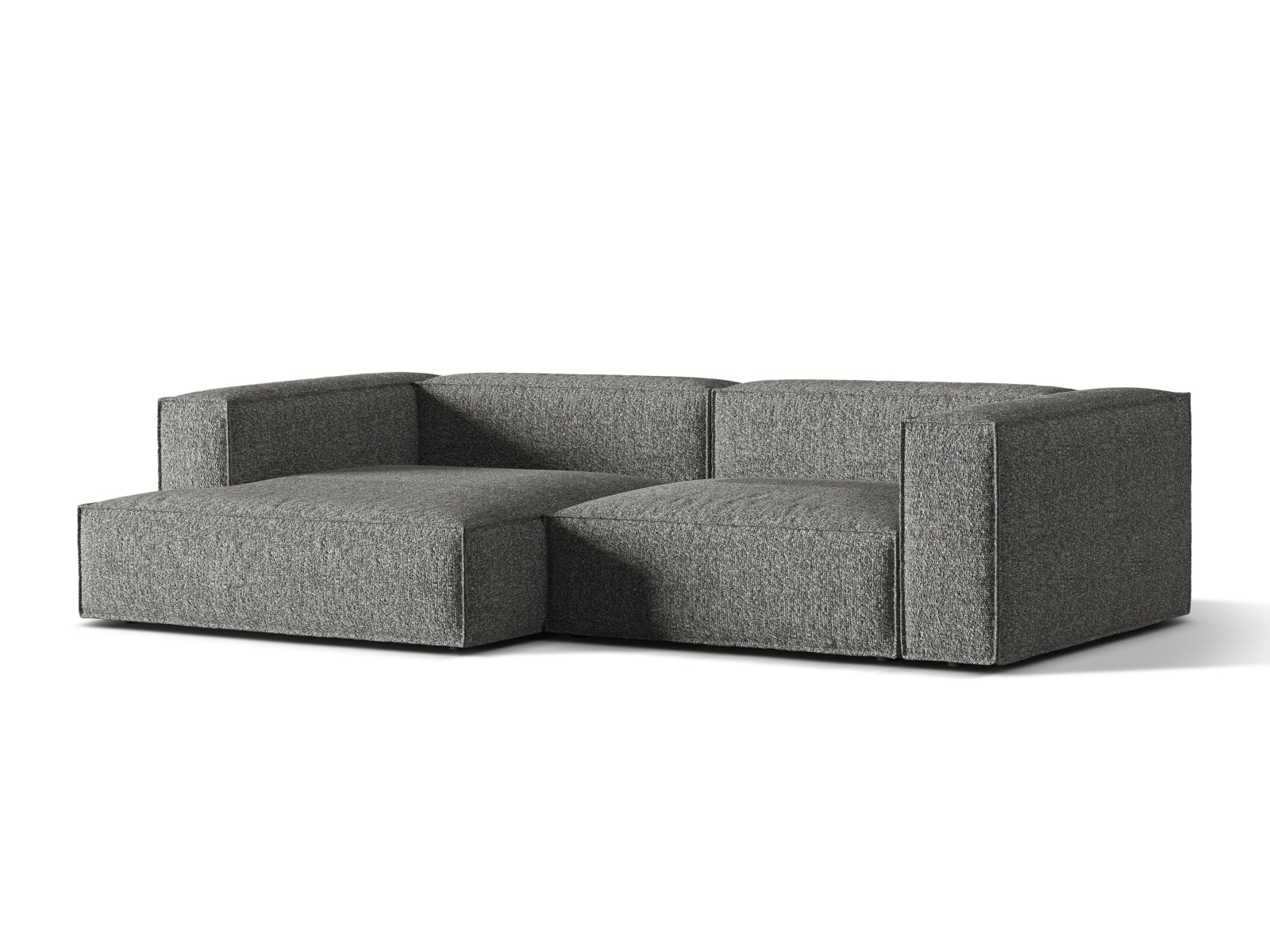 Stylisches Nuria Boucle Ecksofa links, 4-Sitzer in Graphit, ideal für moderne Wohnräume, erhältlich bei KAQTU Design AG.