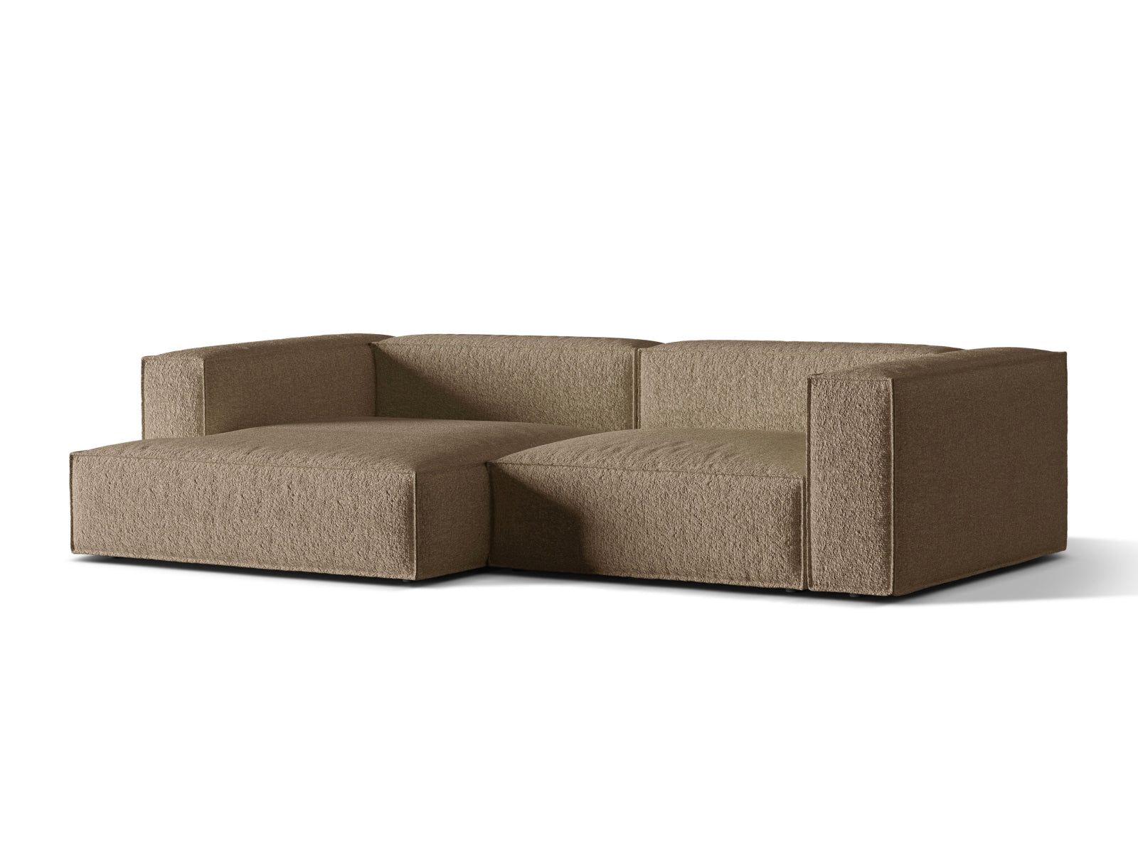 Elegantes Nuria Boucle Ecksofa in Cappuccino, modular und linksseitig, ideal für stilvolle Wohnräume. 4-Sitzer von Micadoni.