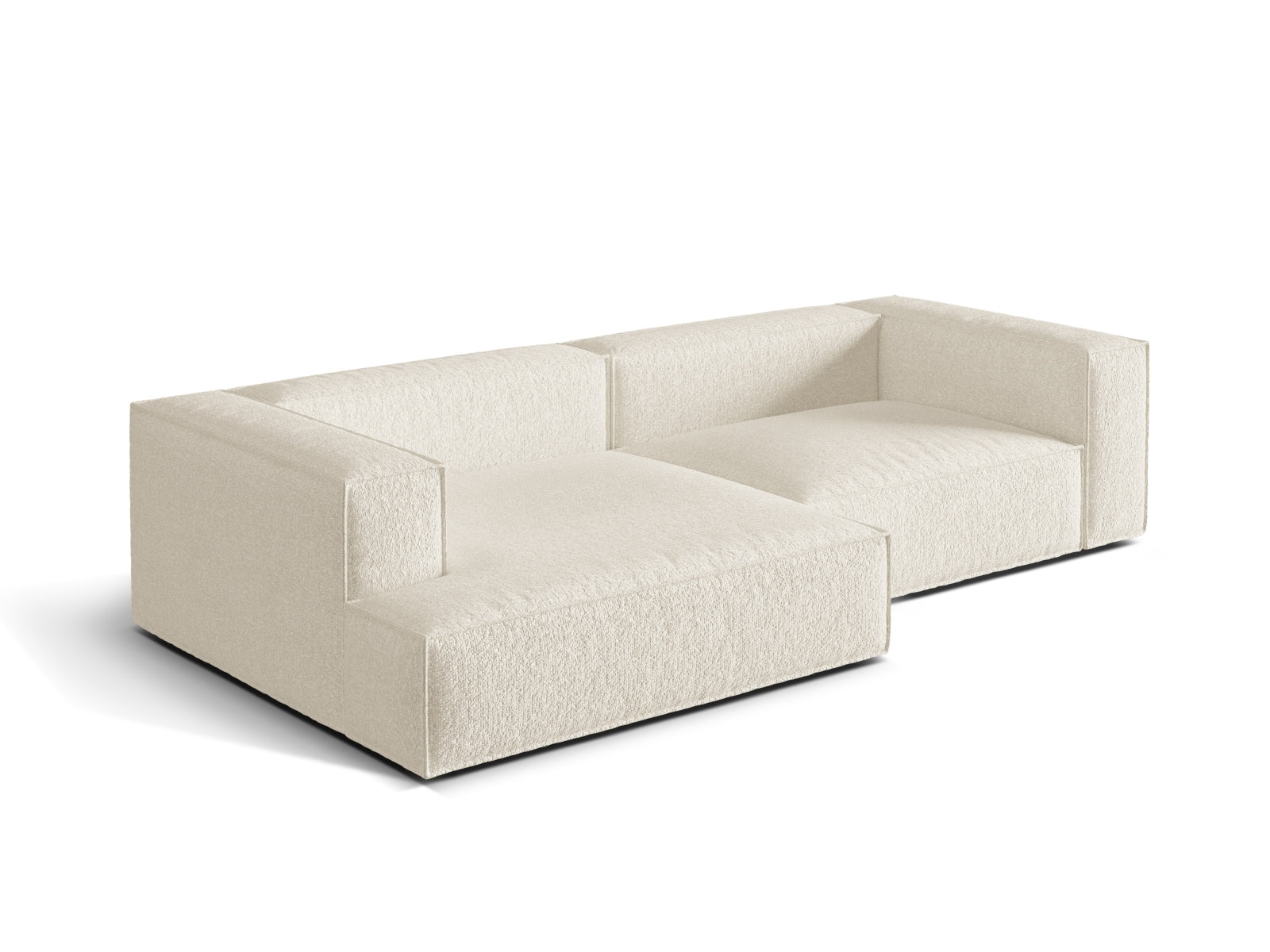Modernes Nuria Boucle Ecksofa in Ivory-Monet, 4-Sitzer, linksseitig, perfekt für gemütliche und stilvolle Wohnambiente.