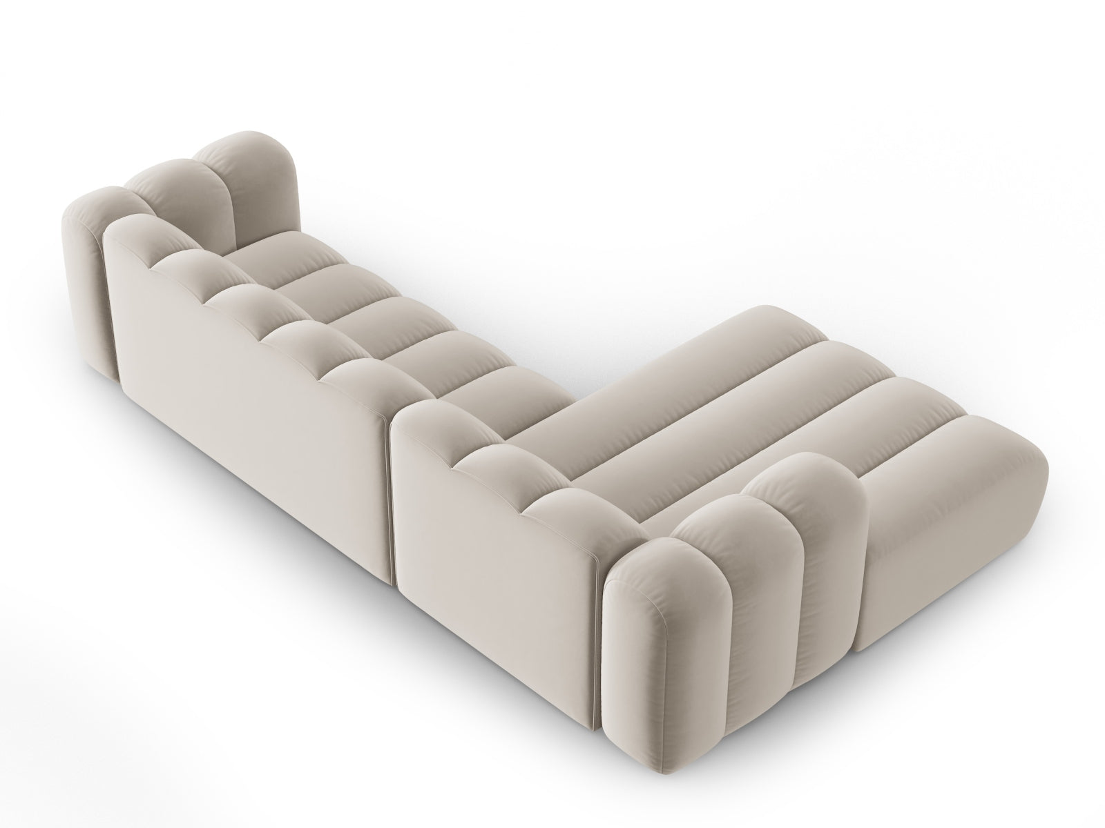 Beiges Velours Ecksofa von Micadoni, 4-Sitzer, linksseitig, modulares Design für vielseitige Wohnraumgestaltung und Komfort.