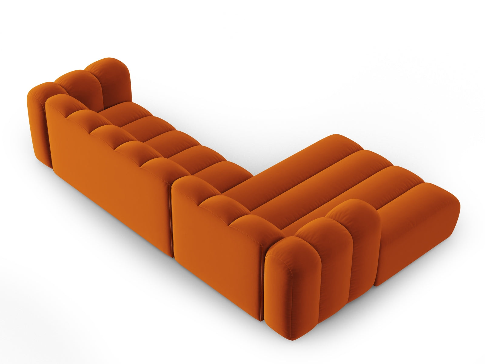 Elegantes, modulares Ecksofa in sanftem Terracotta, linksseitig, ideal für vier Personen und perfekt für stilvolle Wohnräume.