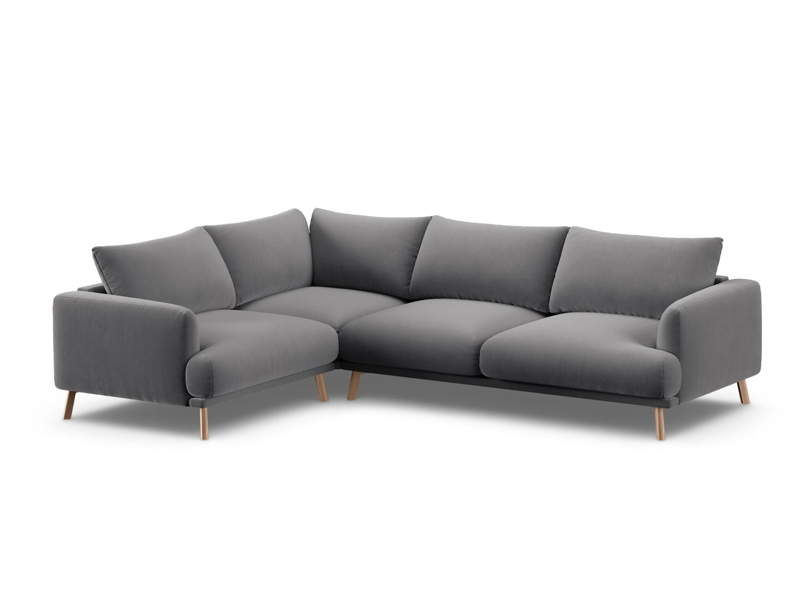 Elegantes 4-Sitzer Ecksofa links Naomi in zeitlosem Grau, perfekt für gemütliche Abende und stilvolle Wohnräume.