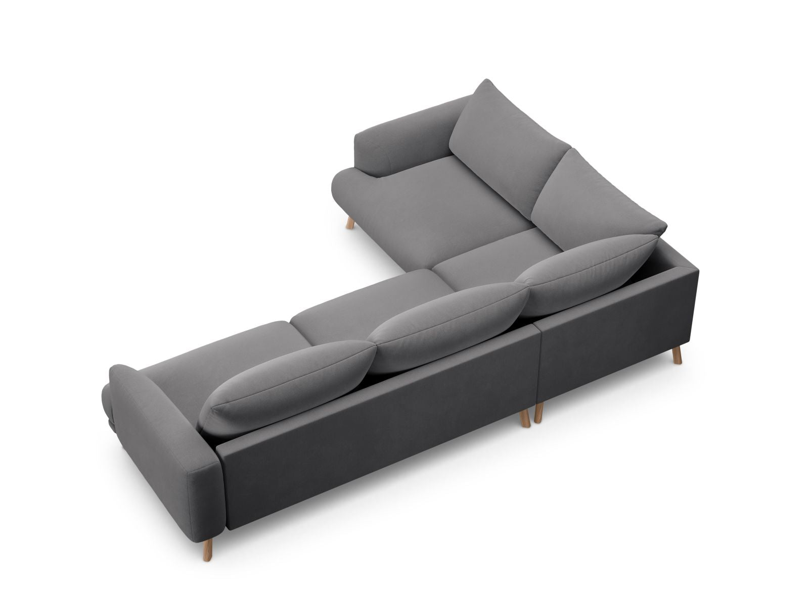 Elegantes 4-Sitzer Ecksofa links Naomi in zeitlosem Grau, perfekt für gemütliche Abende und stilvolle Wohnräume.
