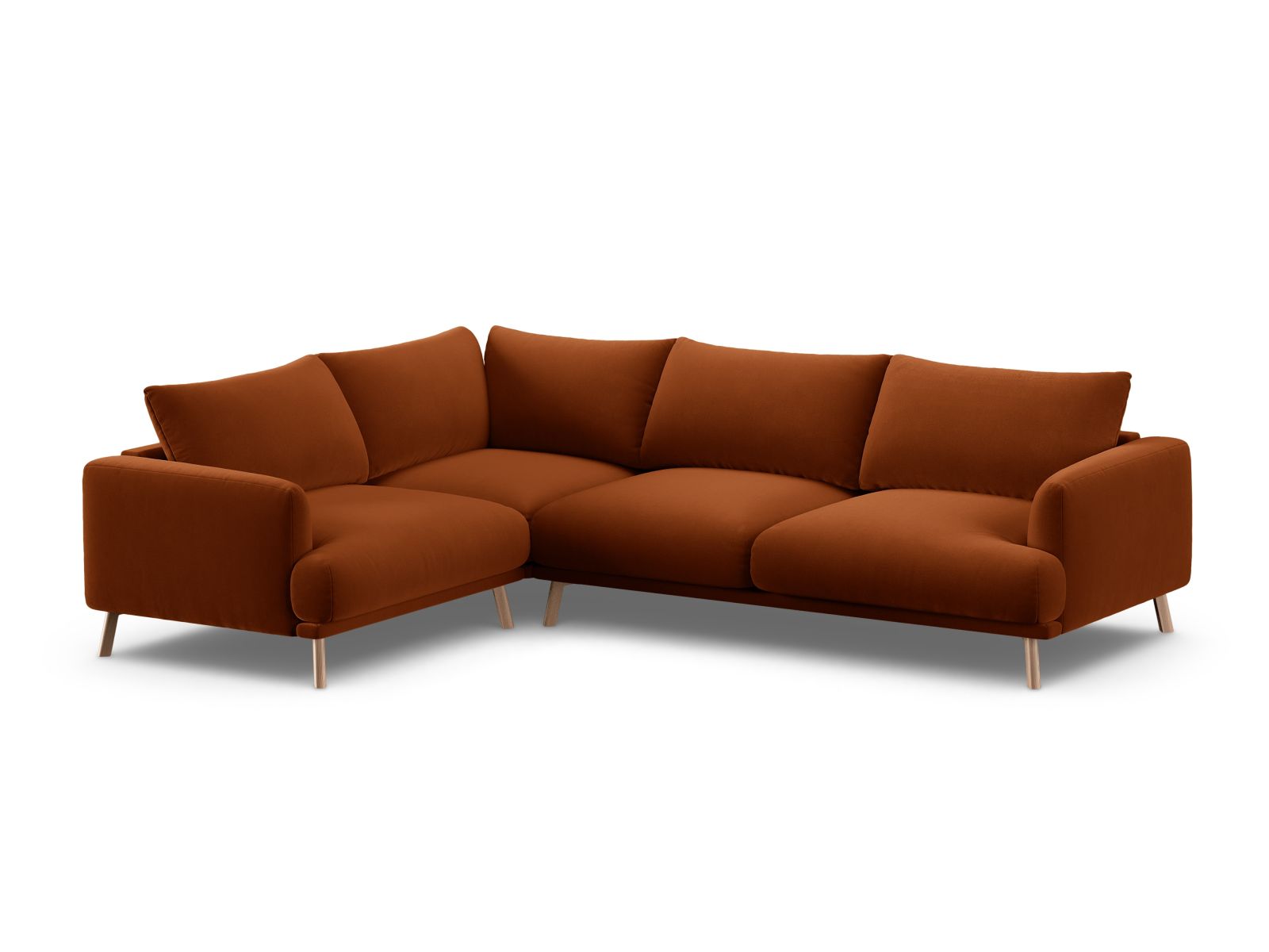 Stylisches 4-Sitzer Ecksofa links Naomi in warmem Terracotta, ideal für moderne Wohnräume, erhältlich bei KAQTU Design AG.