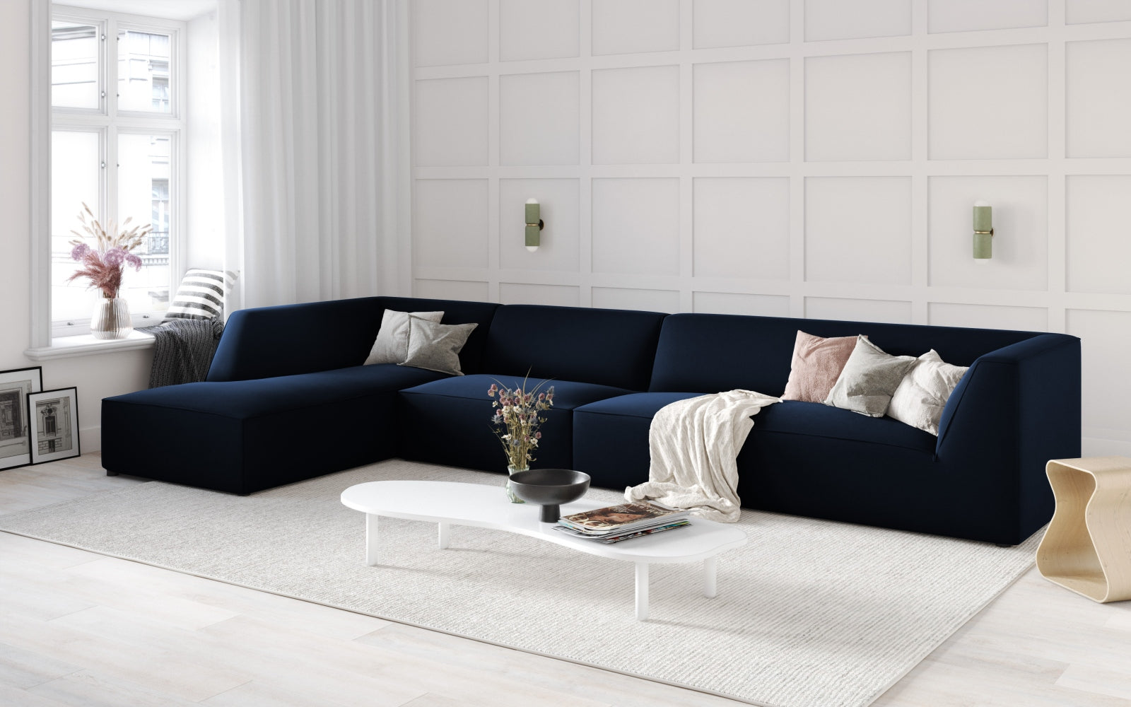 Ruby Velour modulares Ecksofa links 5 Sitzer in Royal Blue präsentiert im Onlineshop von KAQTU Design AG. Ecksofa links ist von Micadoni