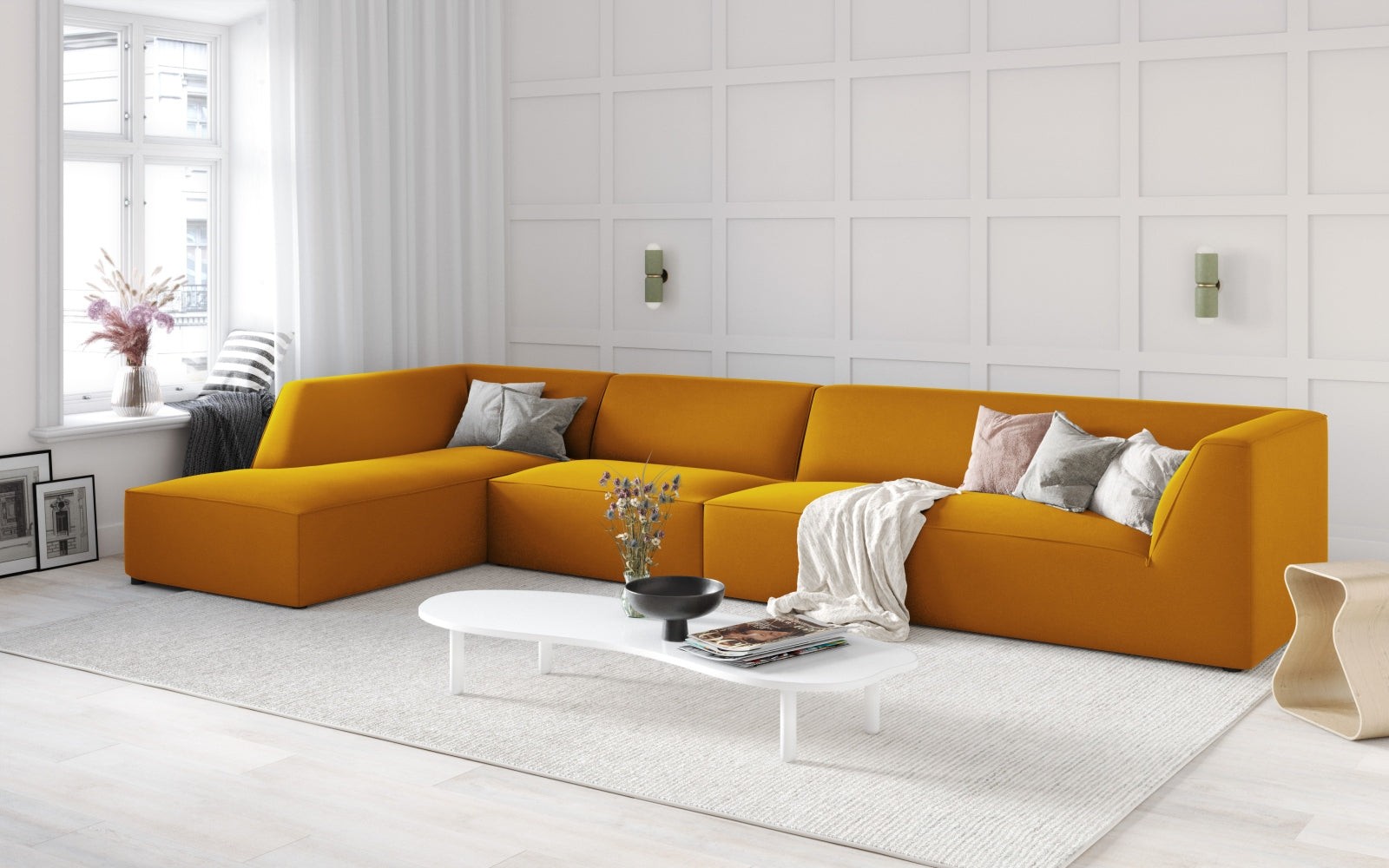 Ruby Velour modulares Ecksofa links 5 Sitzer in Yellow präsentiert im Onlineshop von KAQTU Design AG. Ecksofa links ist von Micadoni