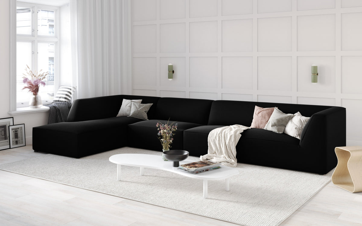 Ruby Velour modulares Ecksofa links 5 Sitzer in Black-Salvador präsentiert im Onlineshop von KAQTU Design AG. Ecksofa links ist von Micadoni