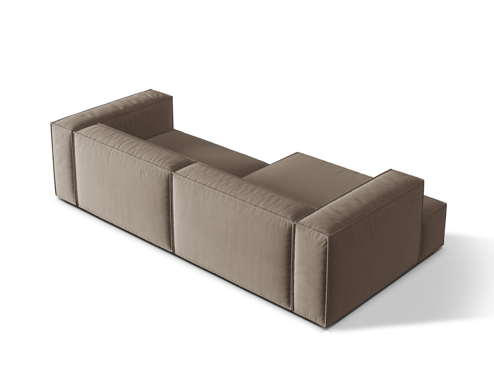 Elegantes Nuria Velour Ecksofa in Warm Grey, linksseitig, 4-Sitzer, ideal für gemütliche Abende und modernes Wohnen.